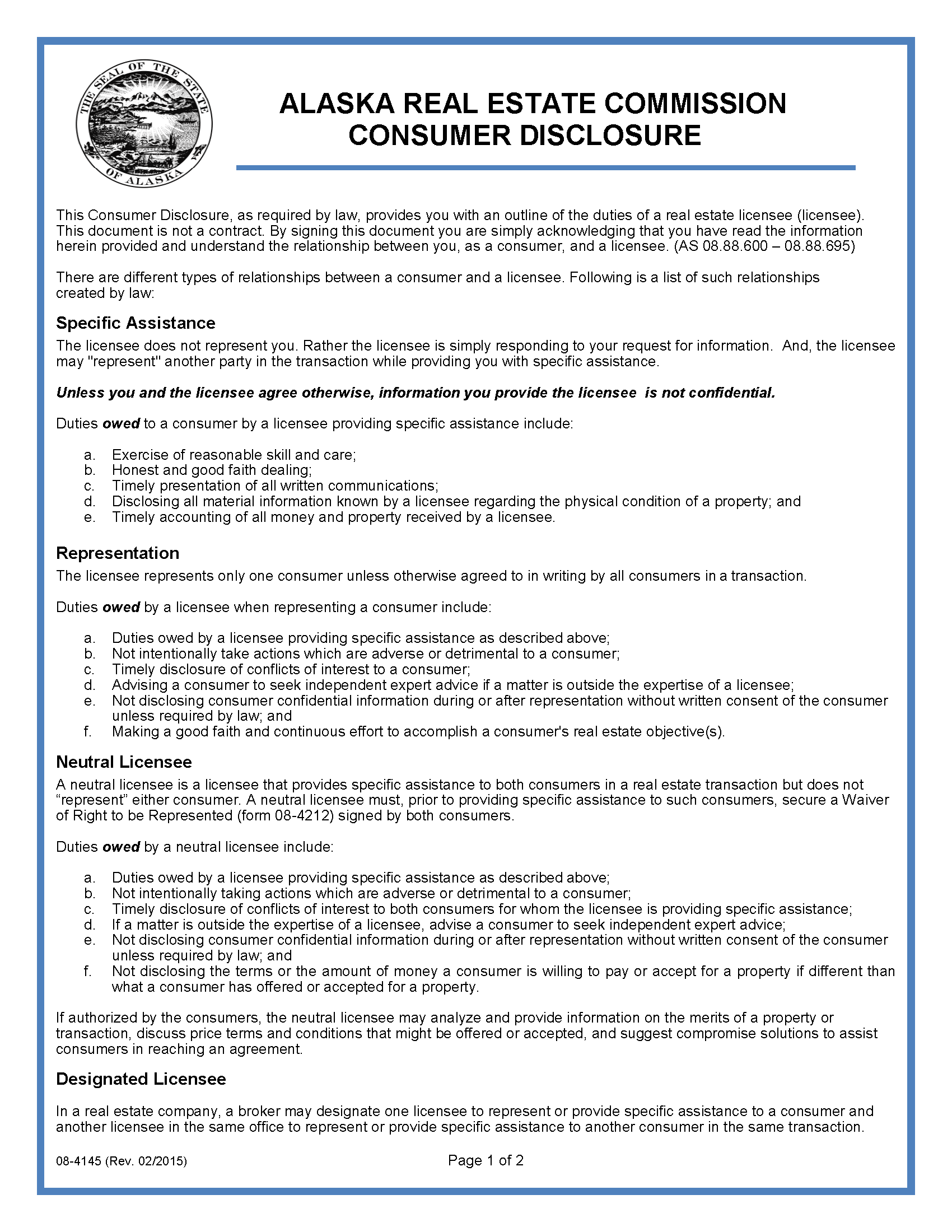 Free Alaska Real Estate Listing Agreement PDF Word