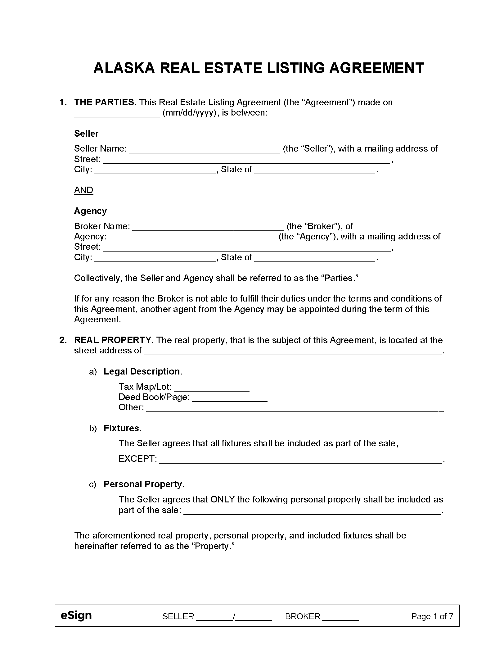 Free Alaska Real Estate Listing Agreement PDF Word