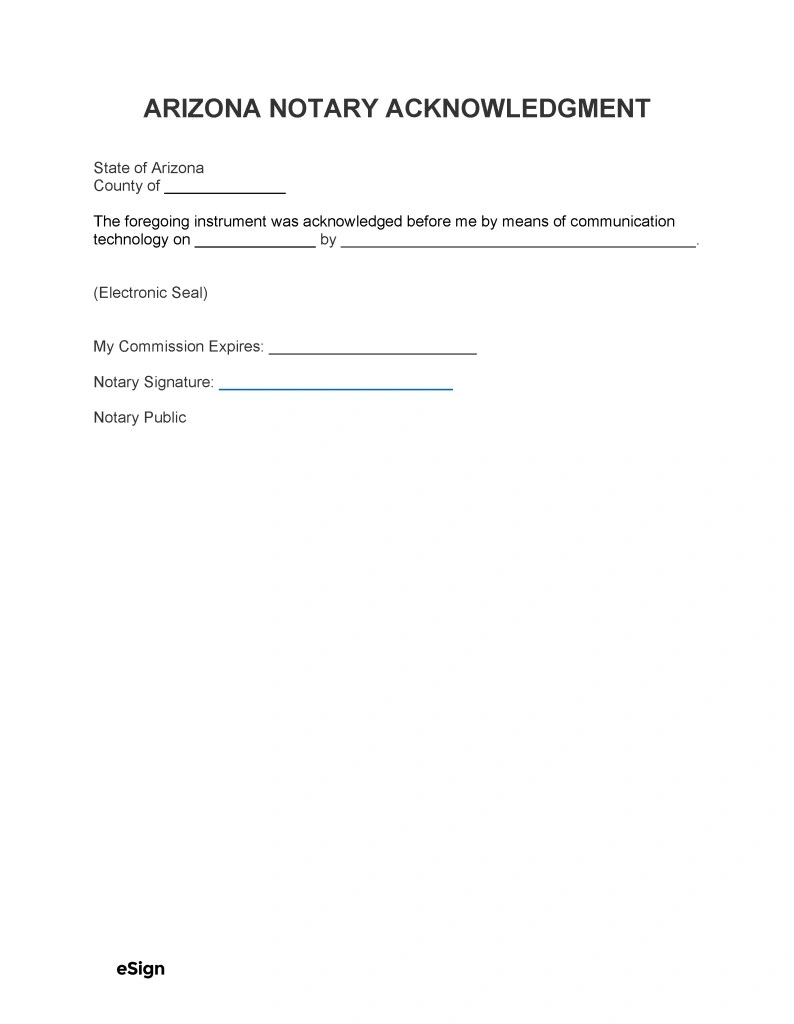 Free Arizona Notary Acknowledgment Form Online Notary PDF Word