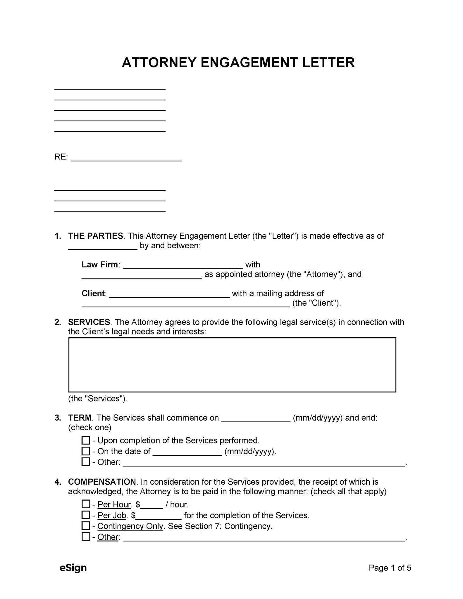 Free Attorney / Lawyer Engagement Letter PDF Word