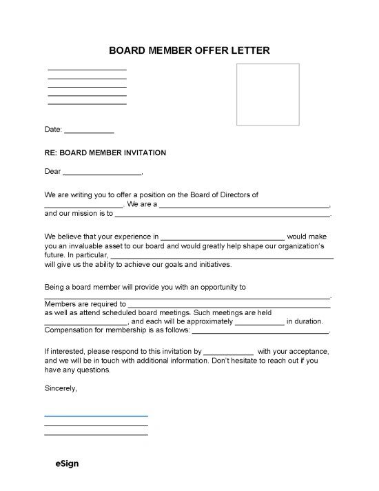 Free Board Member Offer Letter PDF Word