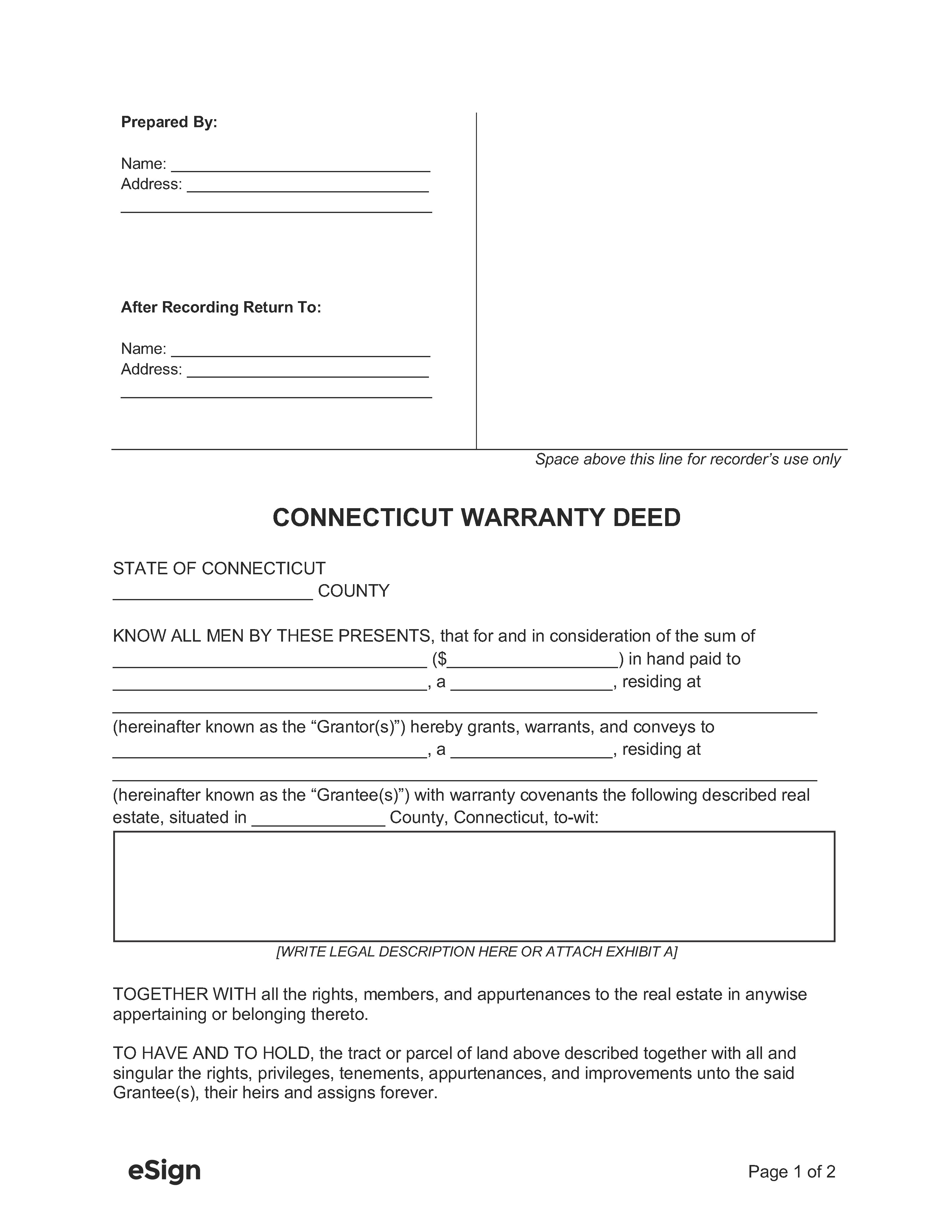 Free Connecticut General Warranty Deed Form PDF Word