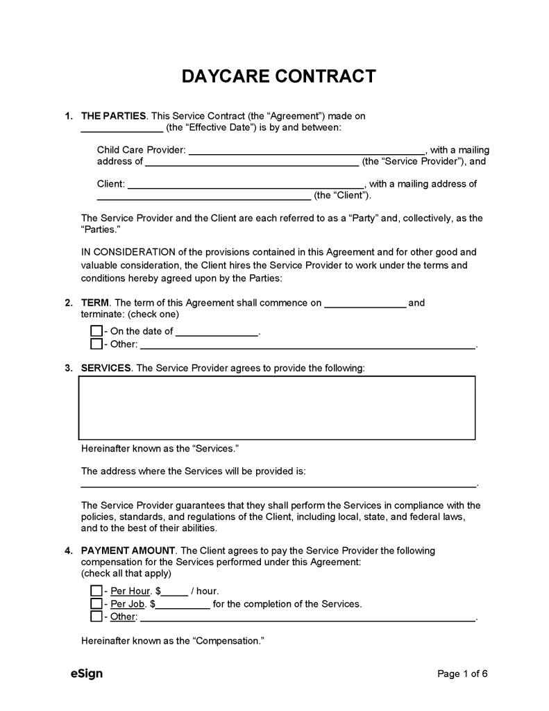 Free Daycare Contract Template PDF Word