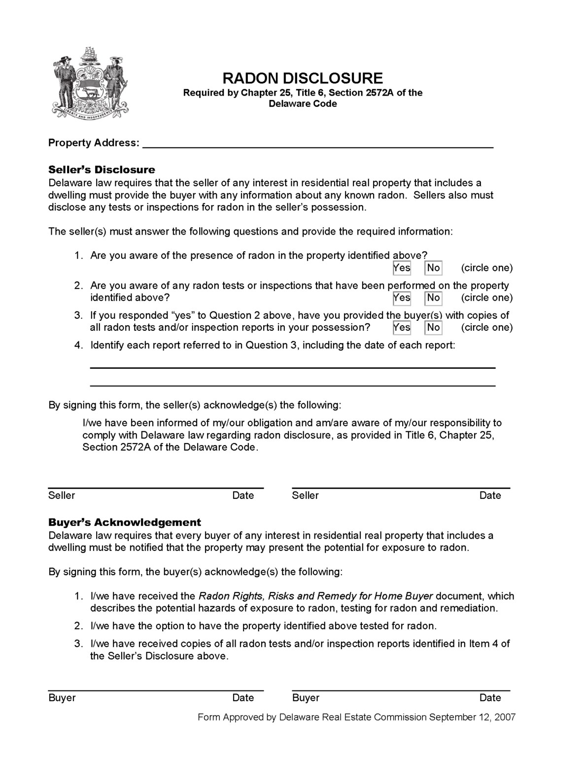 Free Delaware Residential Purchase and Sale Agreement PDF Word