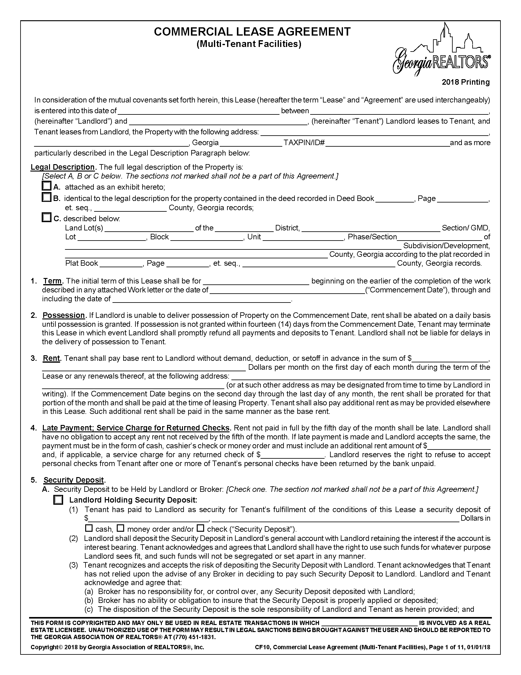 Free Commercial Lease Agreement Template PDF Word