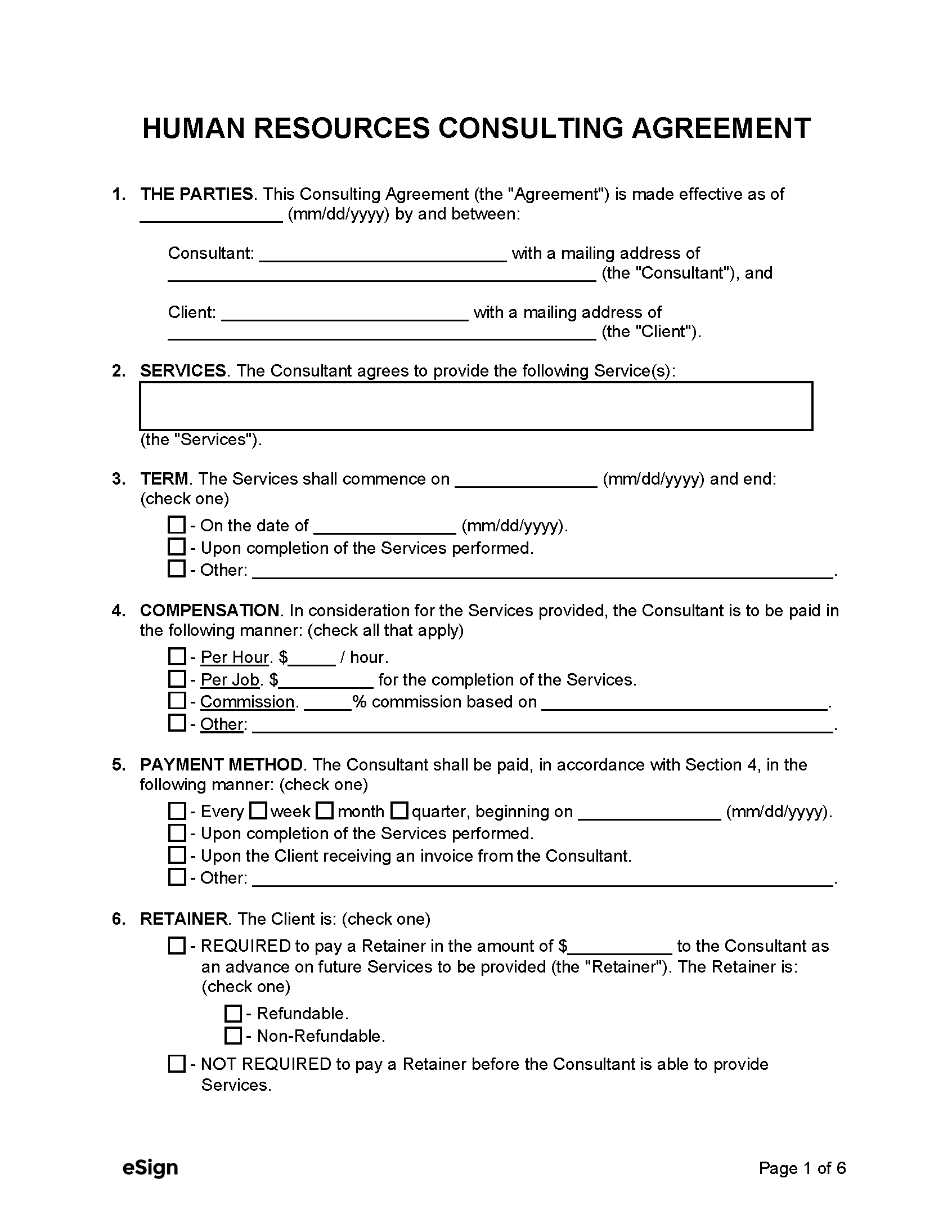 Free Human Resources (HR) Consulting Agreement Template PDF Word
