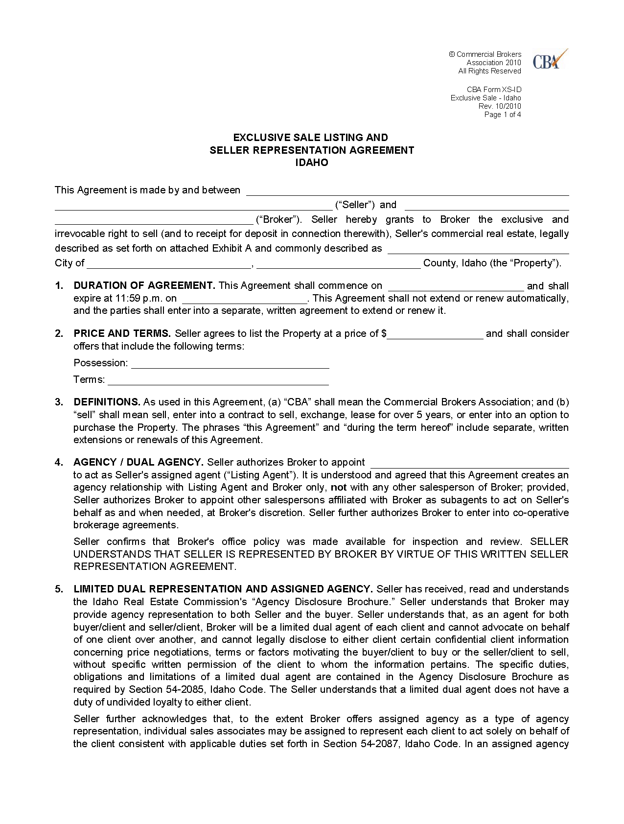 Free Idaho Real Estate Listing Agreement PDF Word
