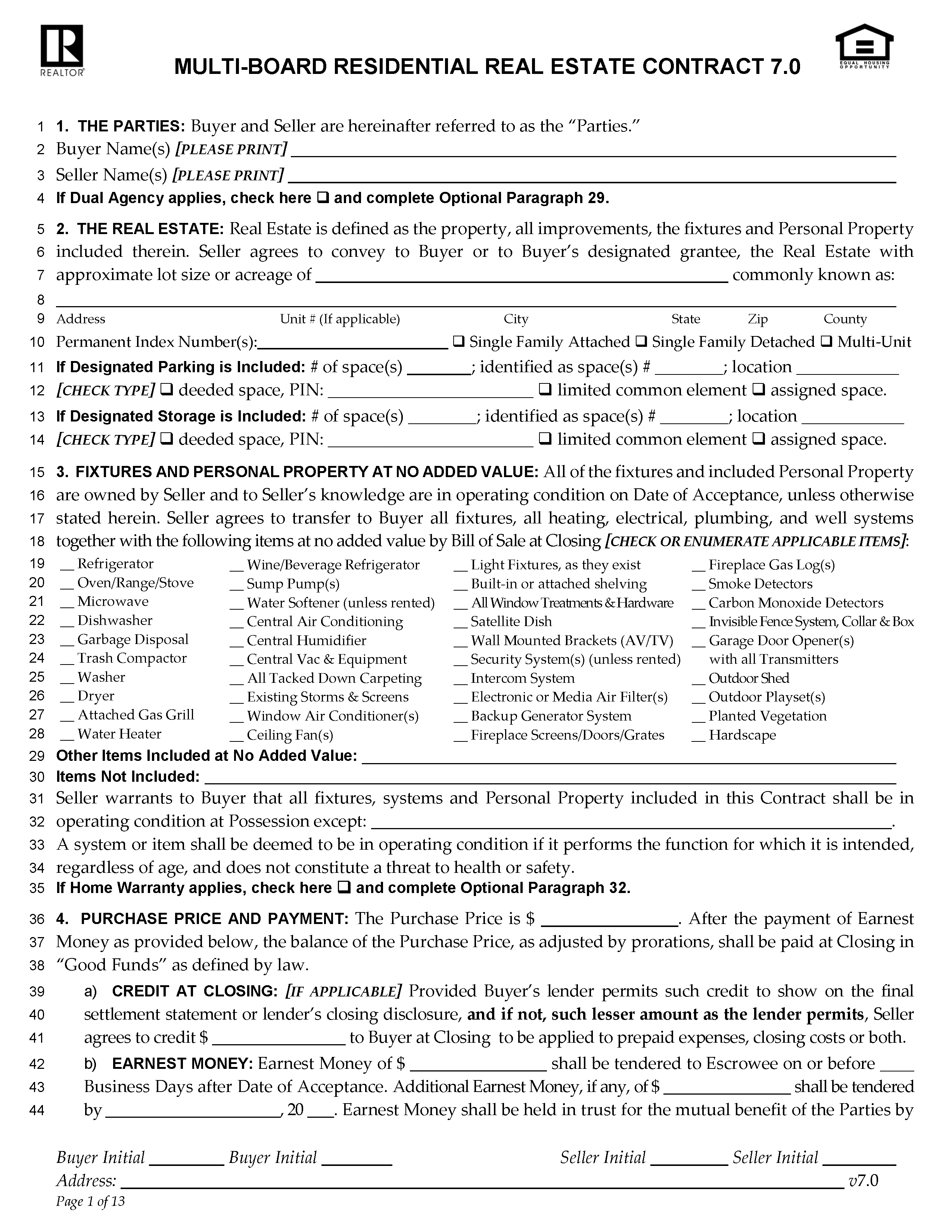 Free Illinois Residential Purchase and Sale Agreement PDF Word