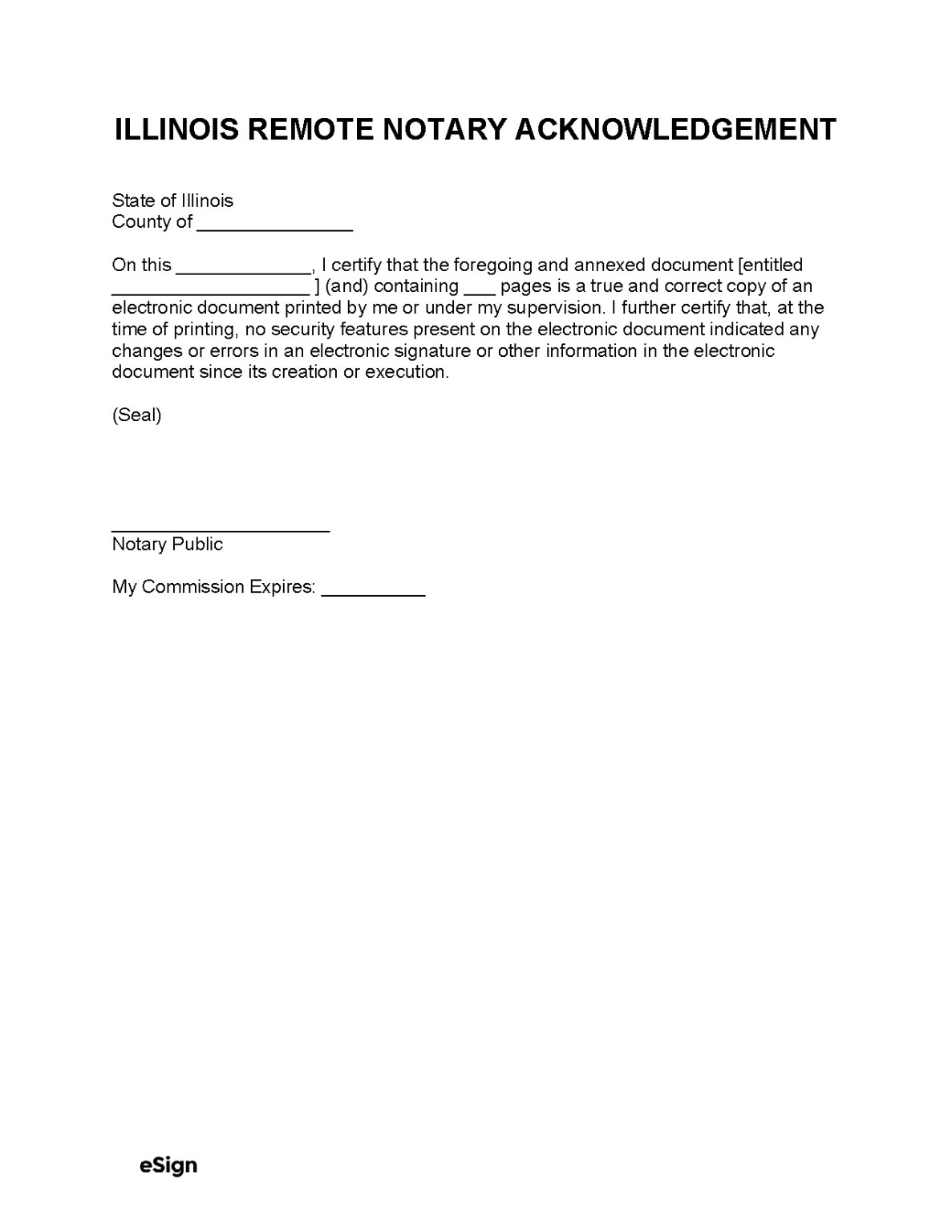 Free Illinois Notary Acknowledgment Form PDF Word