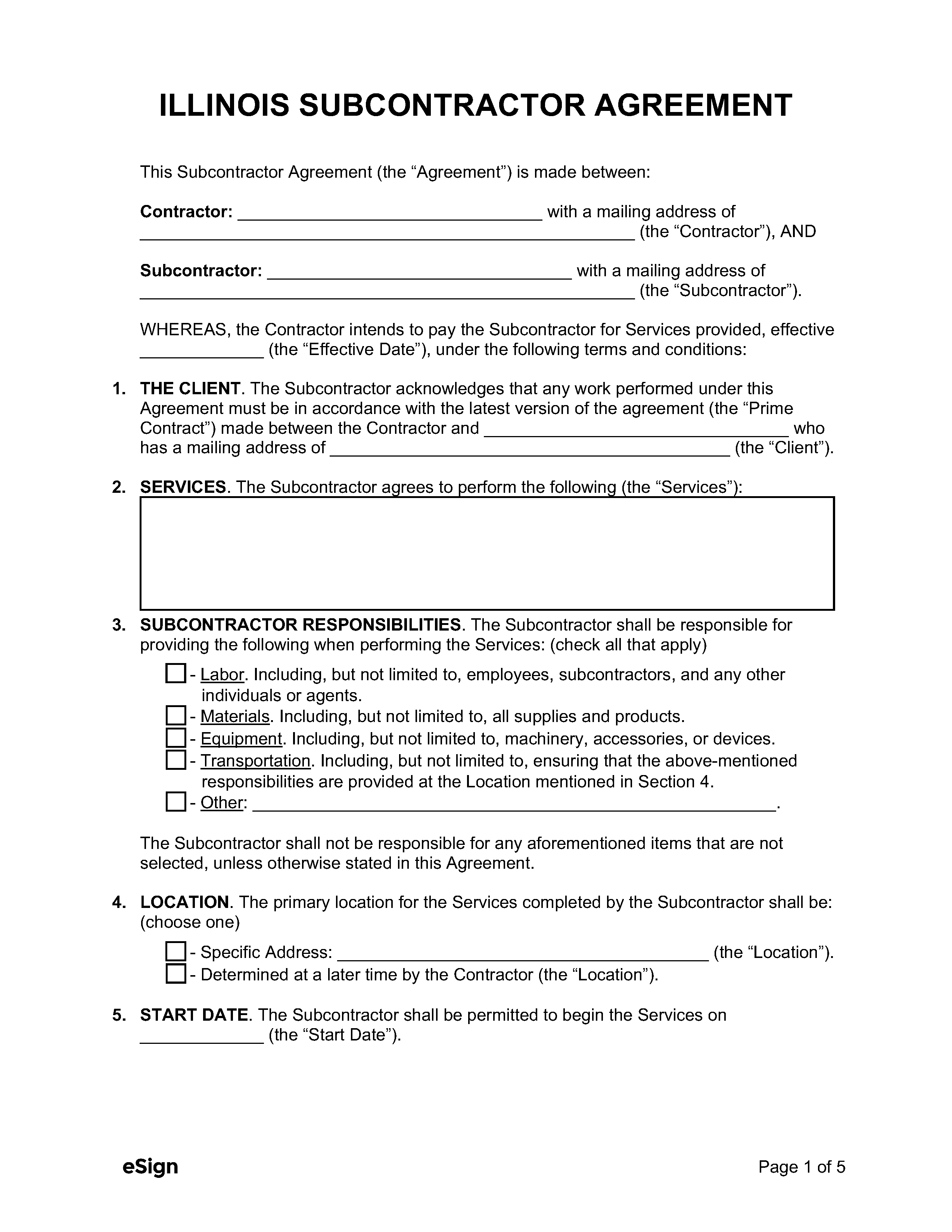 Free Illinois Subcontractor Agreement PDF Word