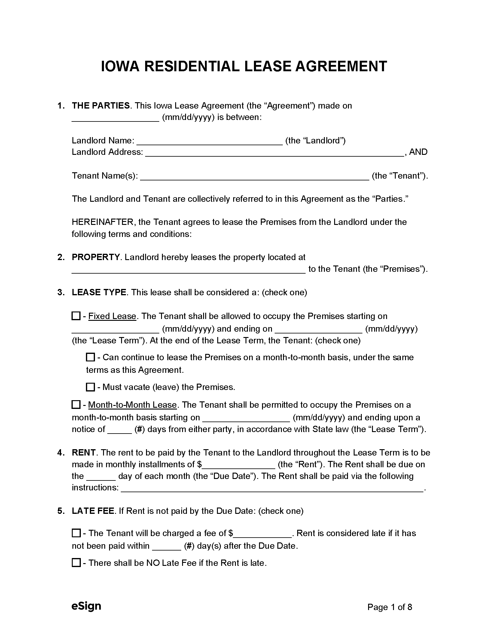 Free Iowa Rental Lease Agreement Templates (6) PDF Word