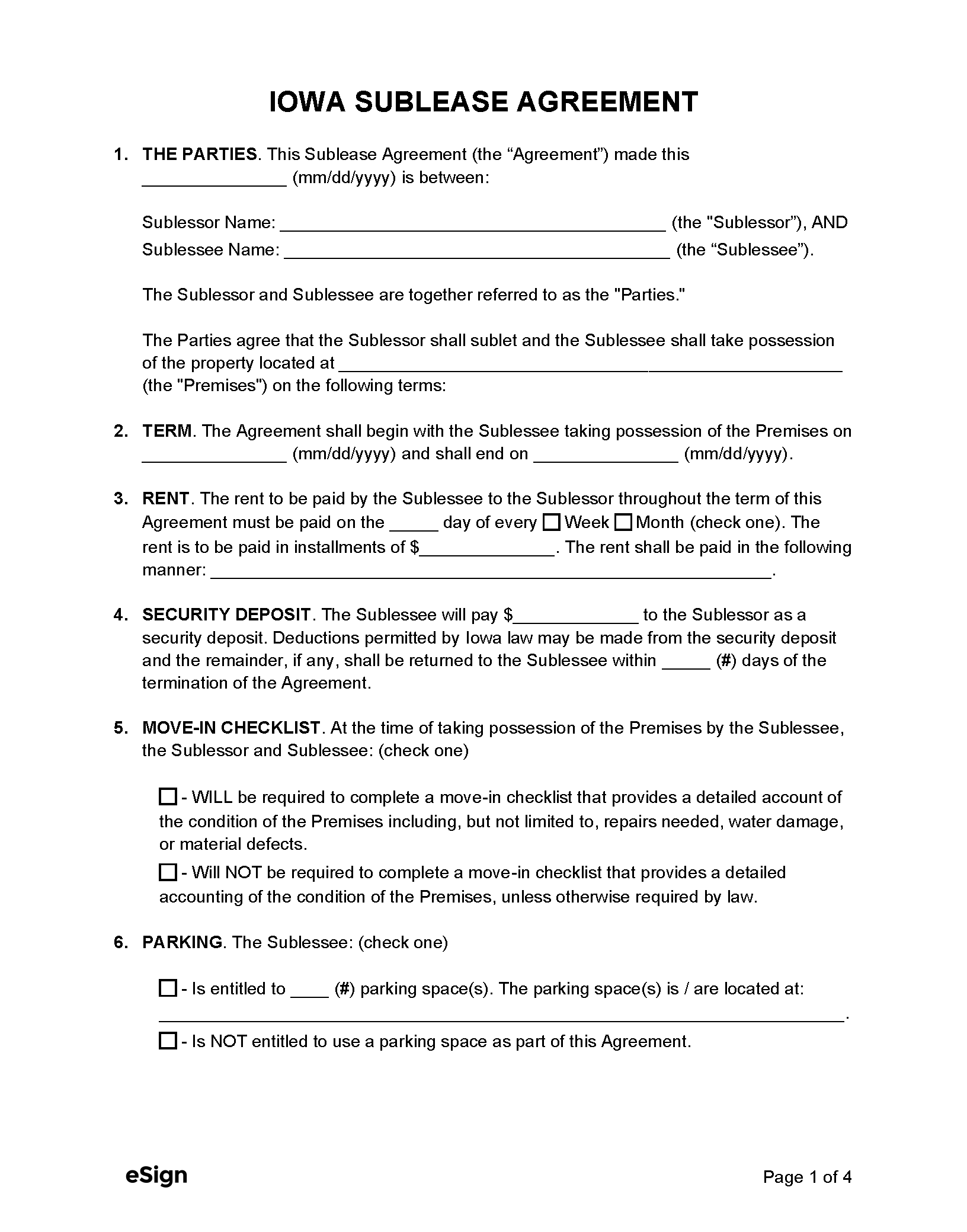Free Iowa Sublease Agreement Template PDF Word