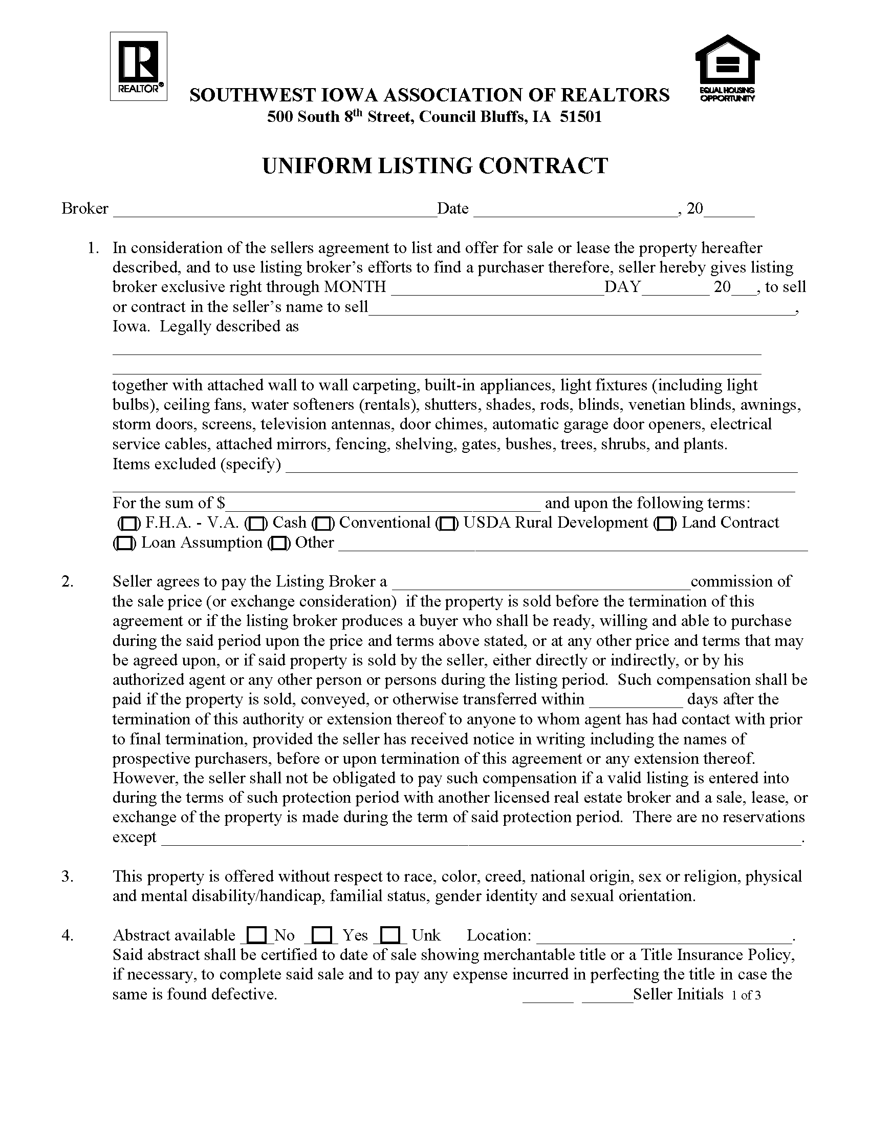 Free Iowa Real Estate Listing Agreement PDF Word