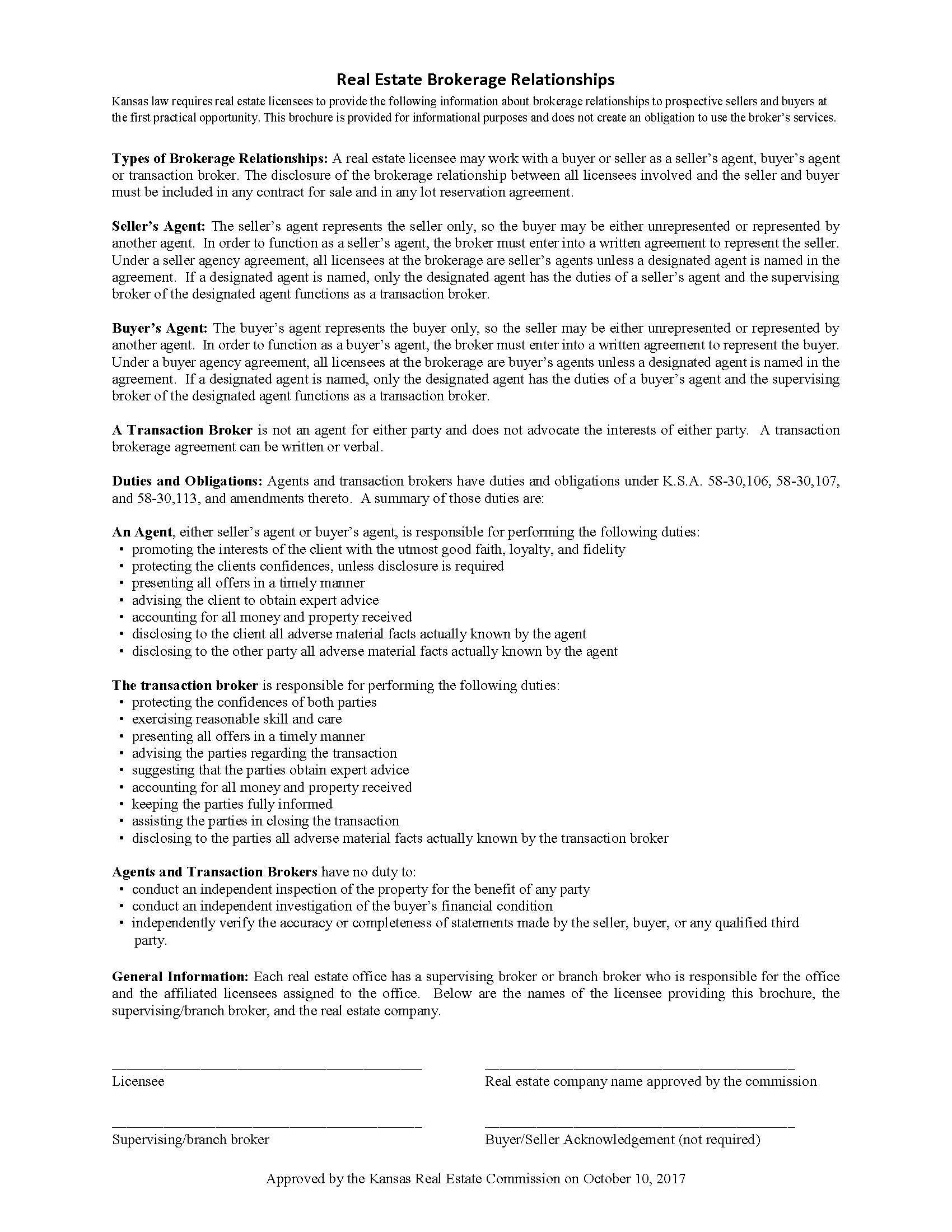 Free Kansas Real Estate Listing Agreement PDF Word