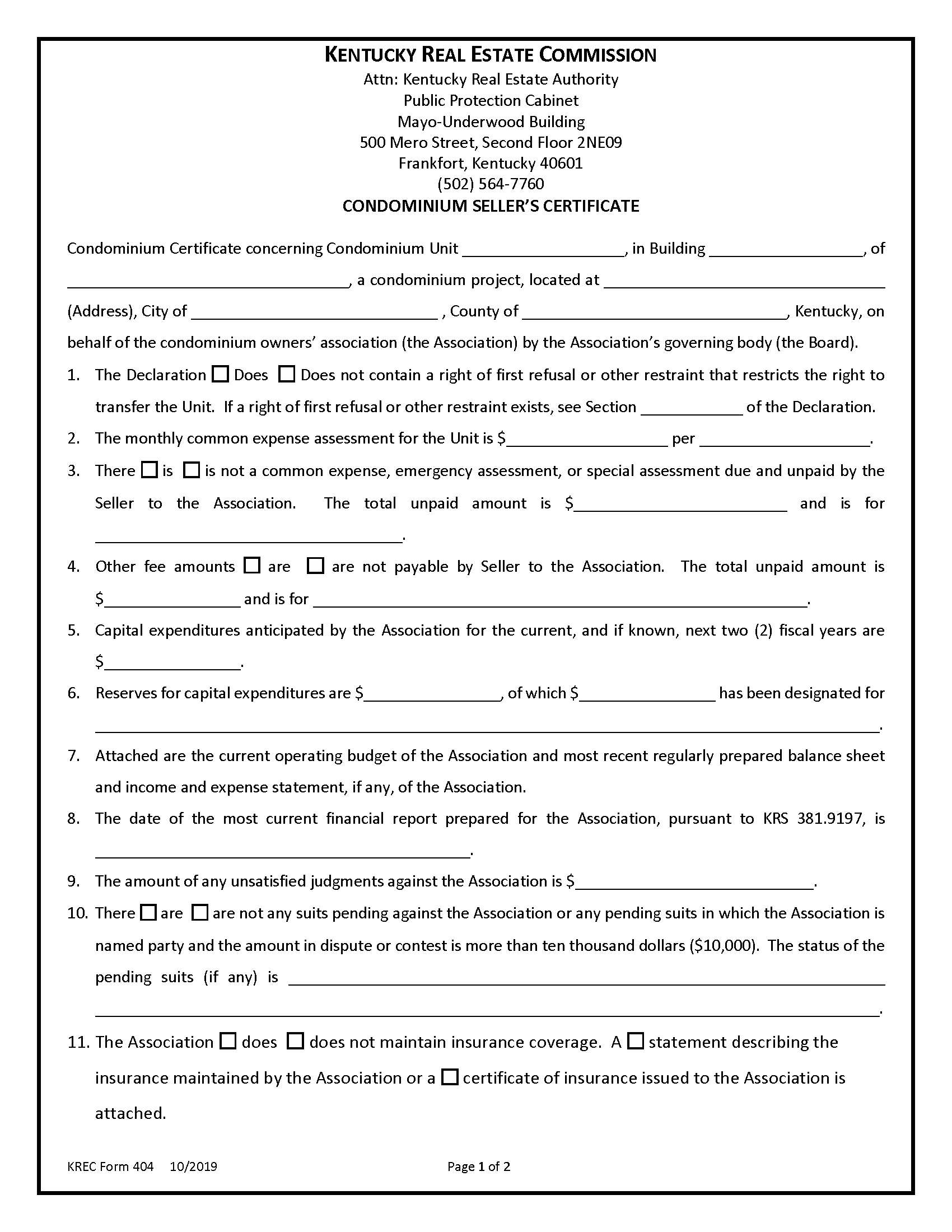 Free Kentucky Real Estate Listing Agreement PDF Word