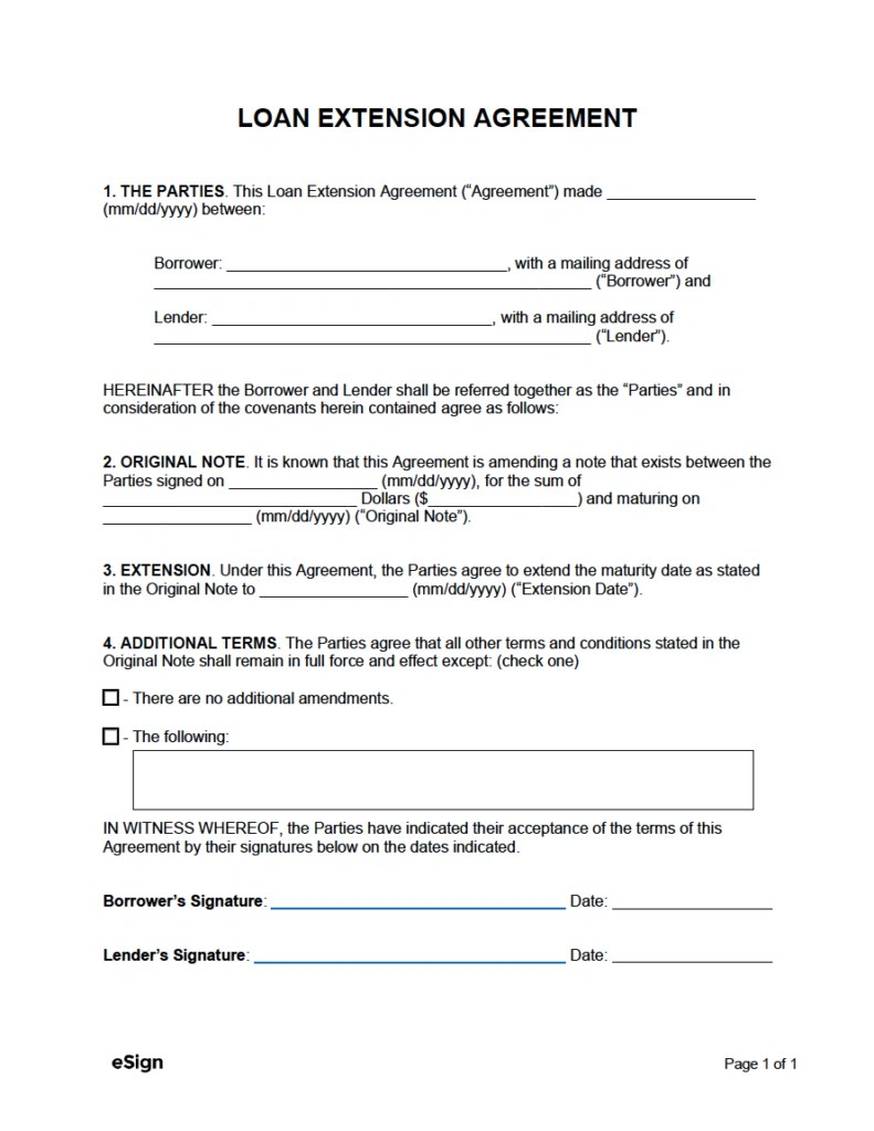 Free Loan Extension Agreement PDF Word