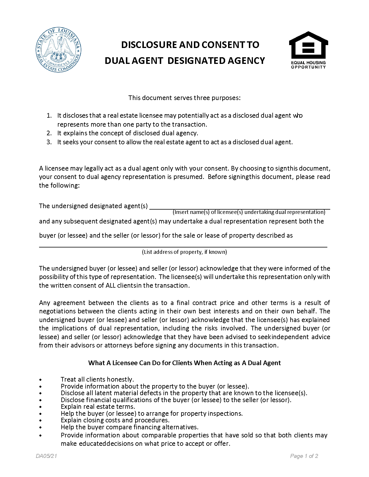 Free Louisiana Real Estate Listing Agreement PDF Word