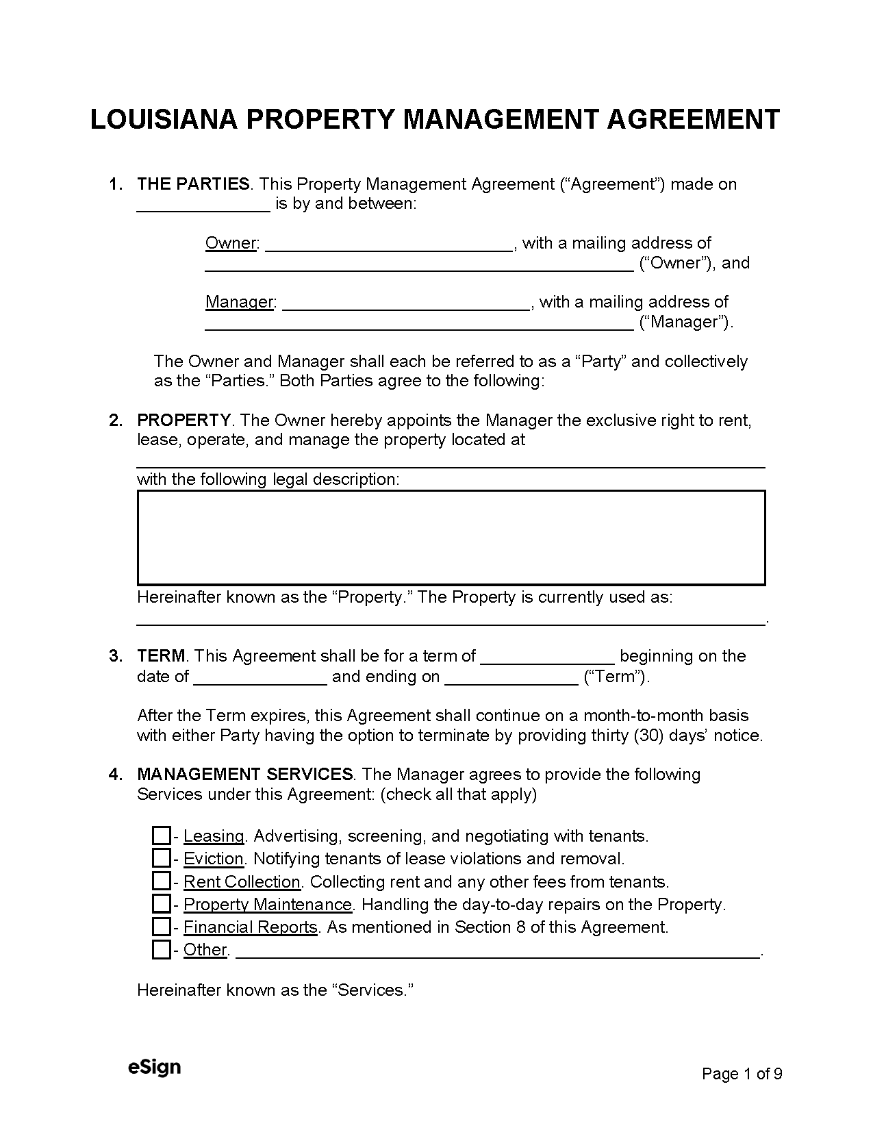 Free Louisiana Property Management Agreement PDF Word