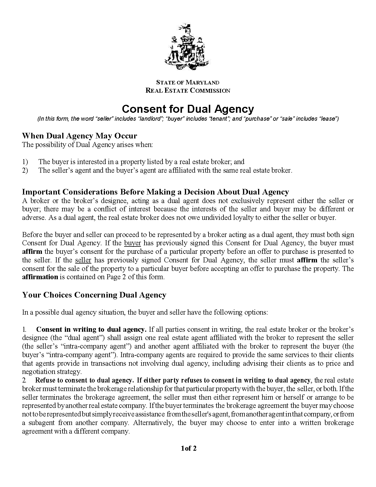 Free Maryland Real Estate Listing Agreement PDF Word