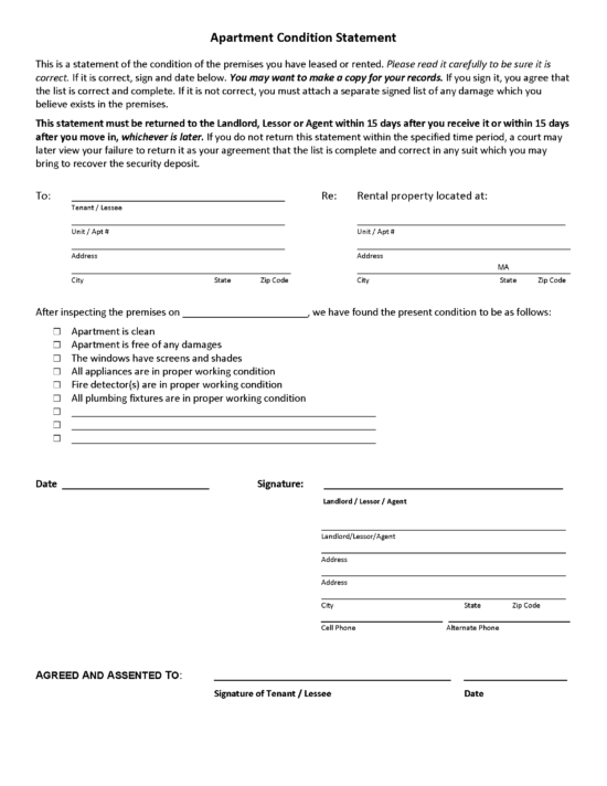 Free Massachusetts Standard Residential Lease Agreement PDF Word
