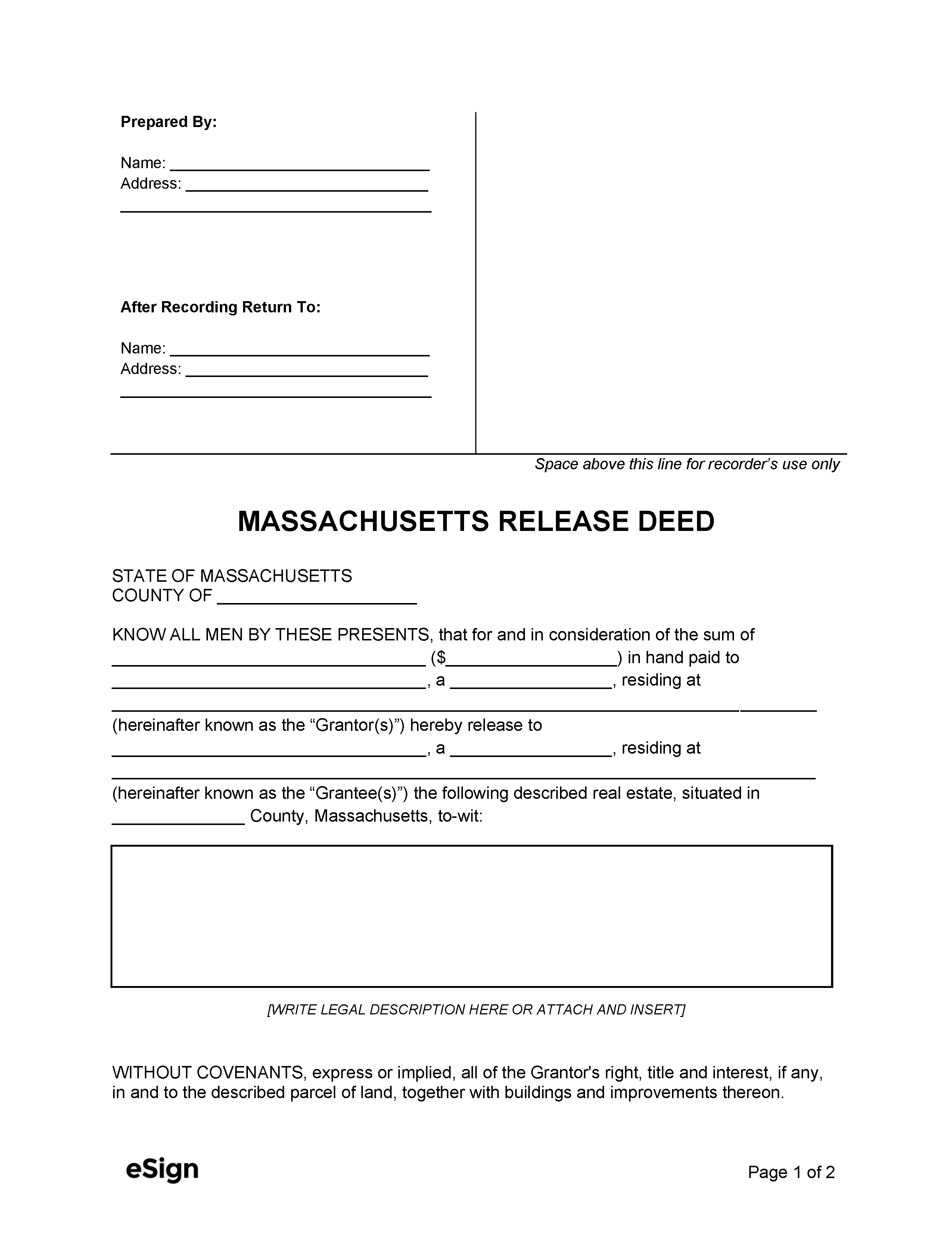 Free Massachusetts Deed Forms
