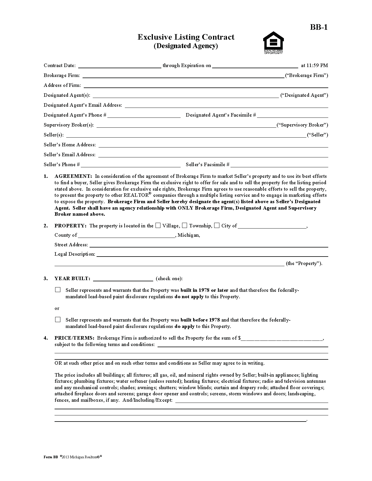 Free Michigan Real Estate Listing Agreement PDF Word