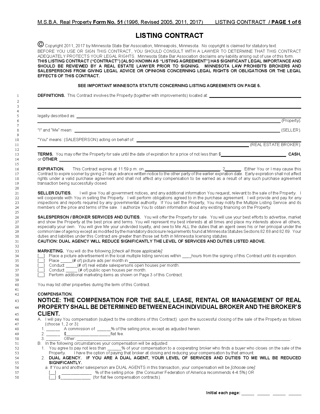Free Minnesota Real Estate Listing Agreement PDF Word