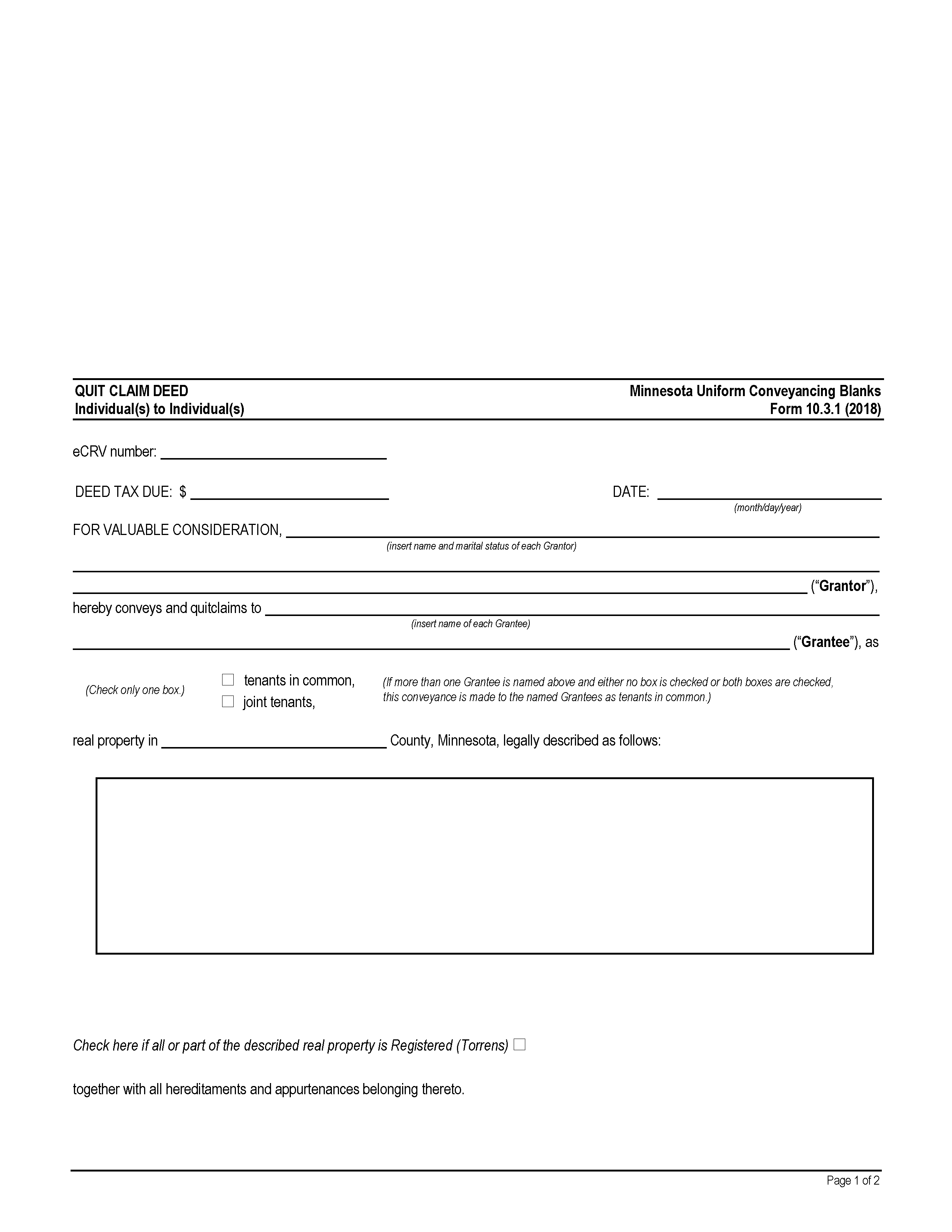 Free Minnesota Quit Claim Deed Form PDF