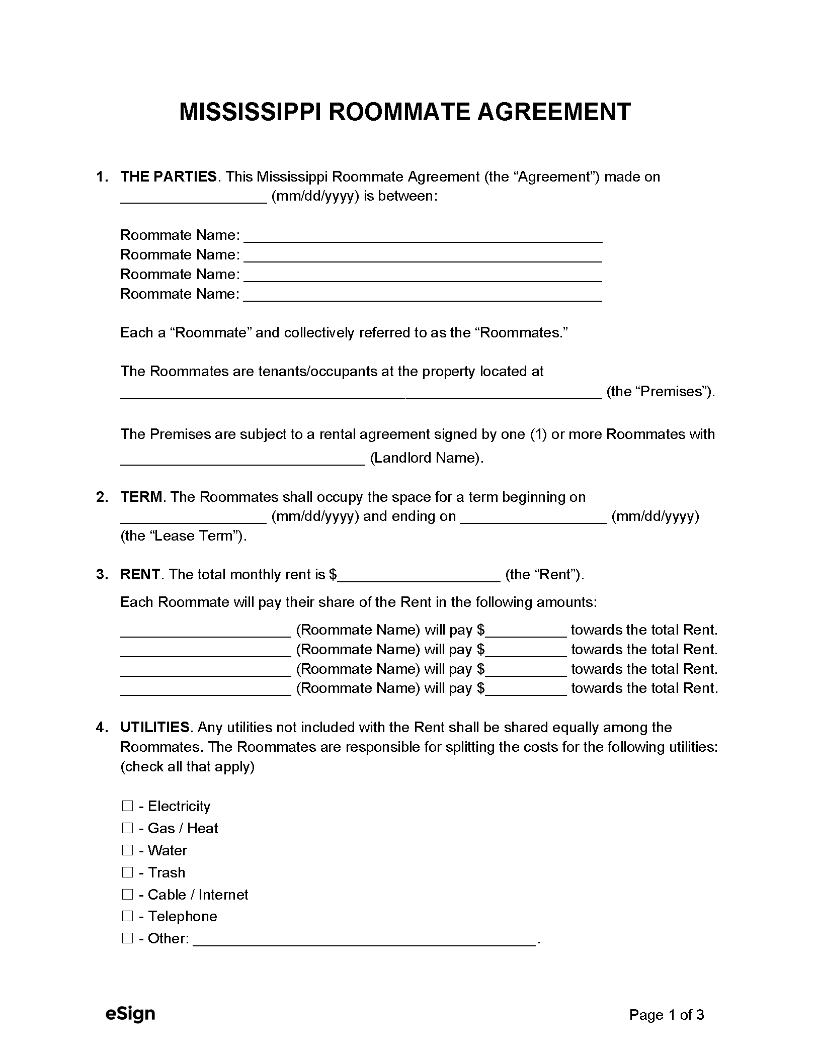 Free Mississippi Rental Lease Agreement Templates (6) PDF Word