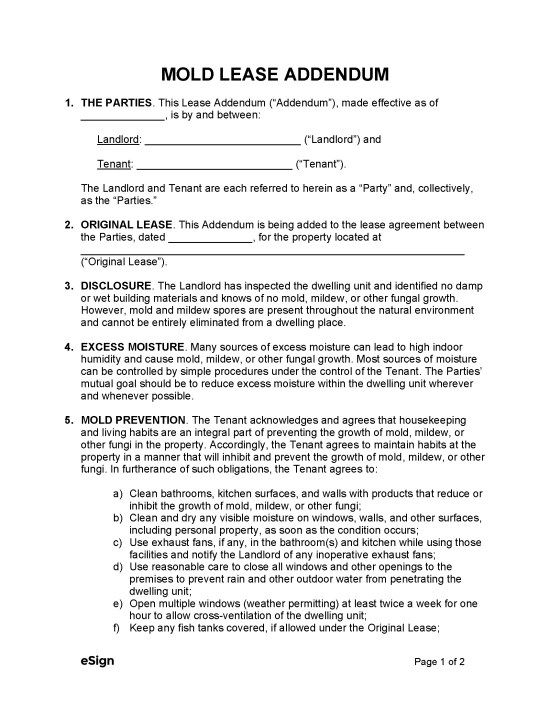 Free Mold Lease Addendum Form (2) PDF Word