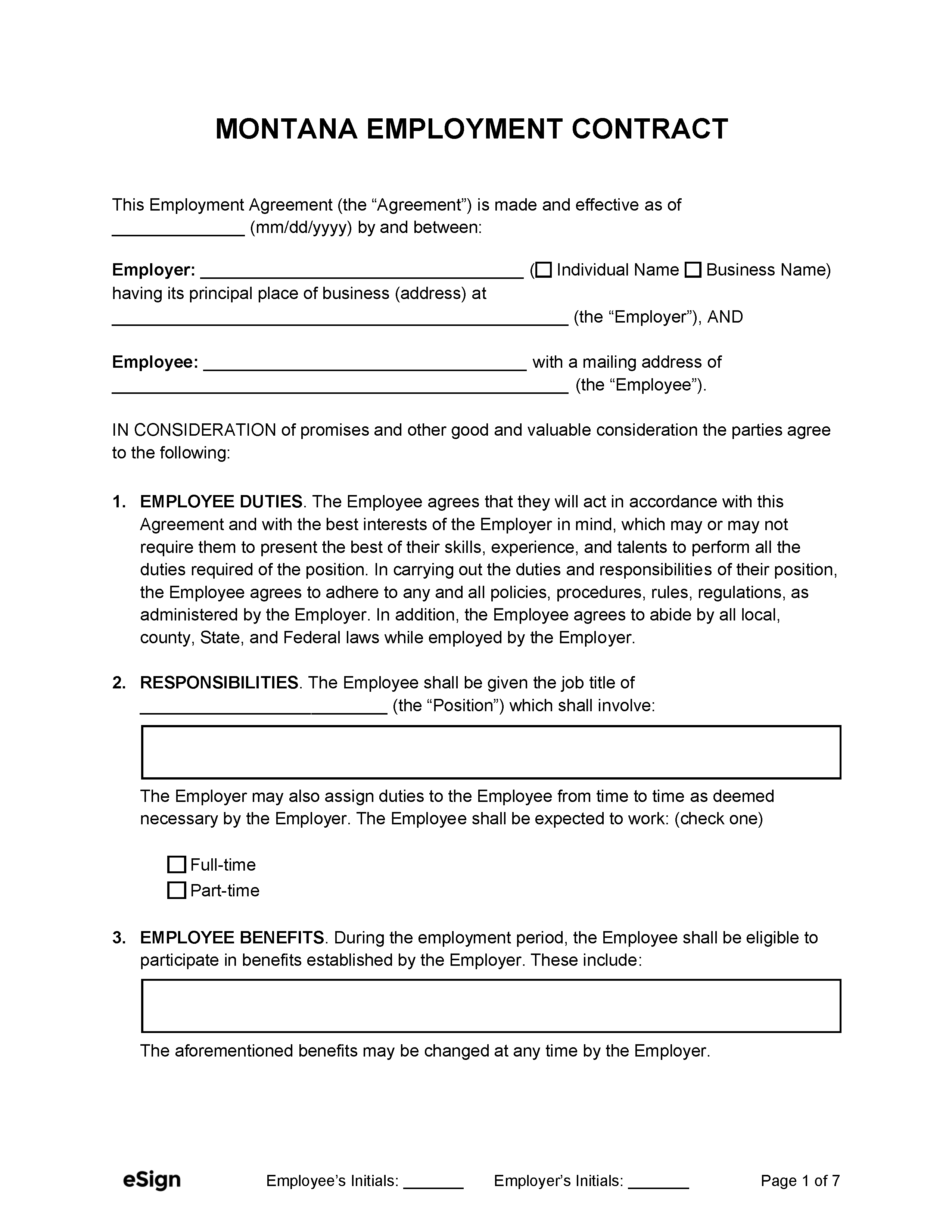 Free Montana Employment Contract Templates PDF Word
