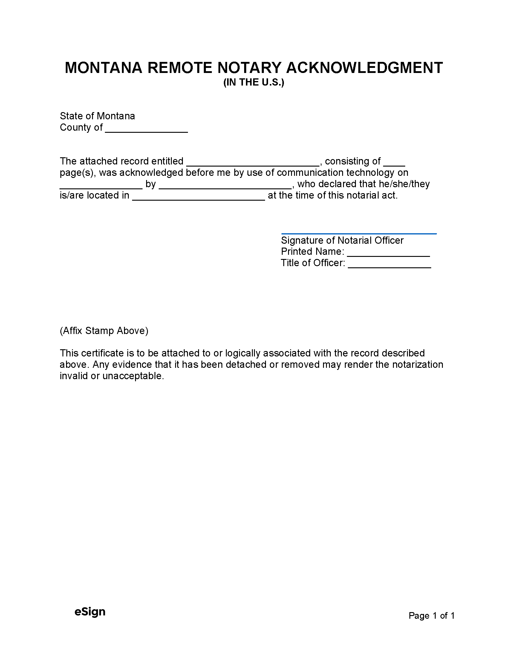 Free Montana Notary Acknowledgment Form PDF Word