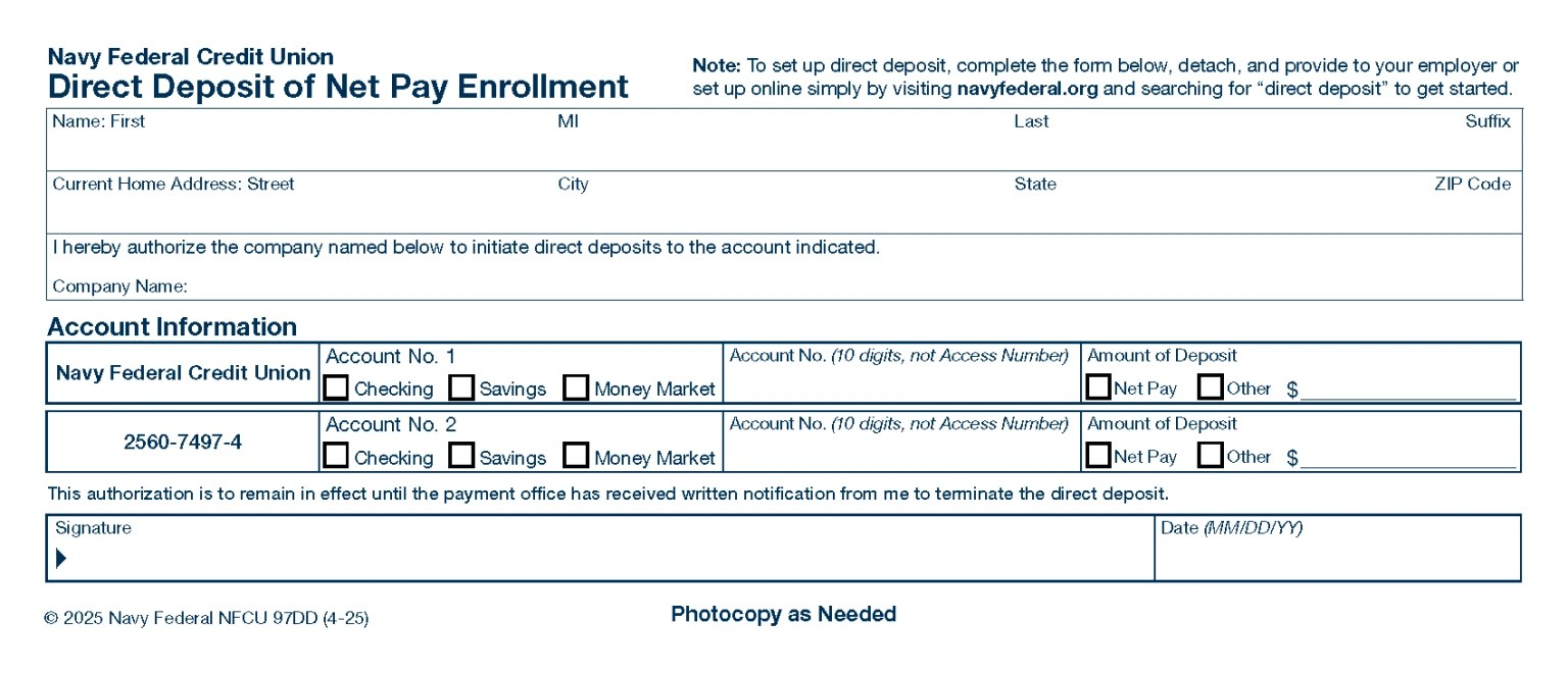 Free Navy Federal Credit Union Direct Deposit Form PDF