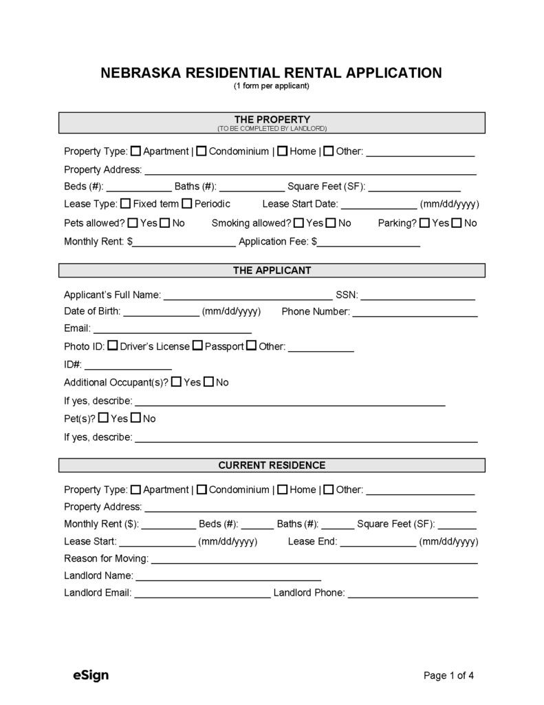Free Nebraska Rental Application Form PDF Word