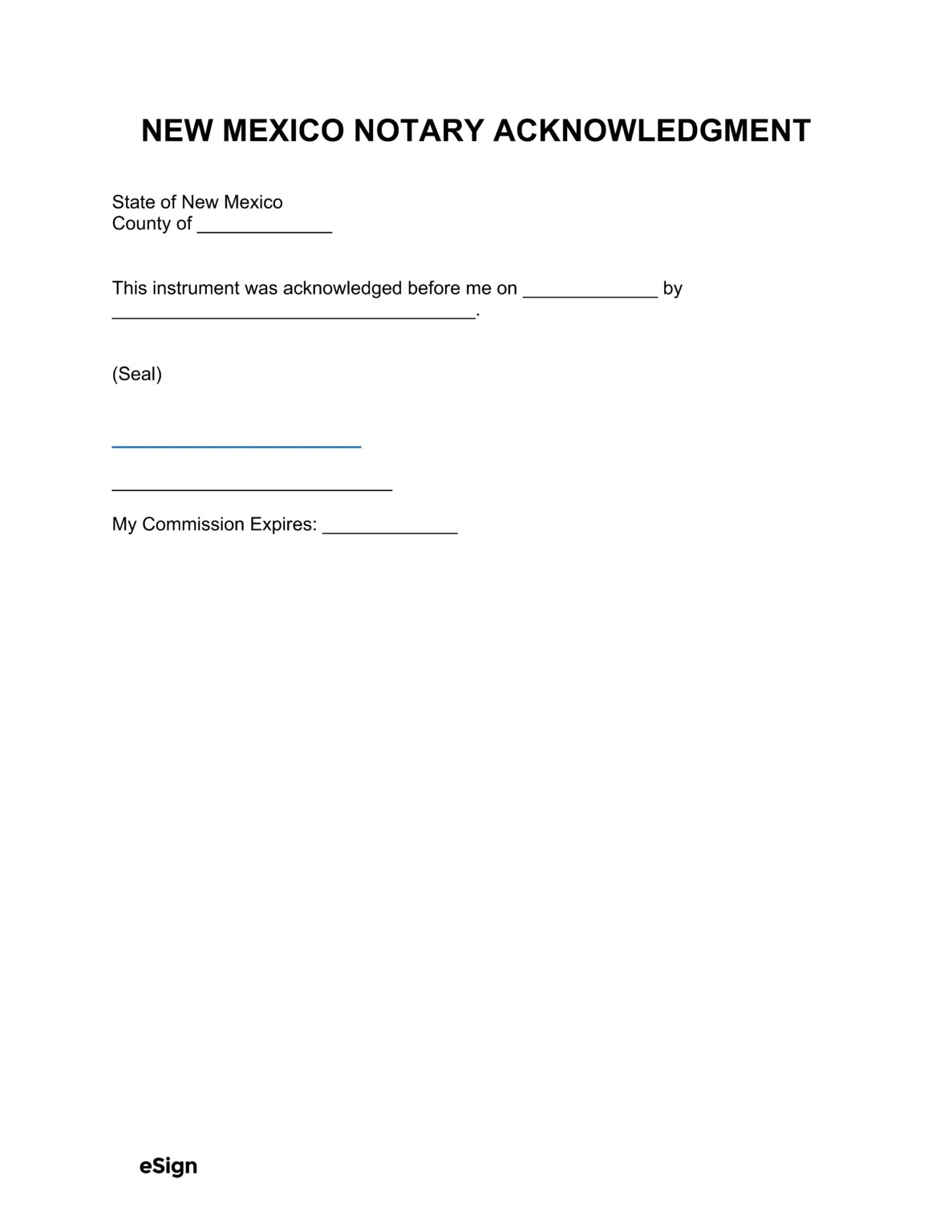 Free New Mexico Notary Acknowledgment Form PDF Word