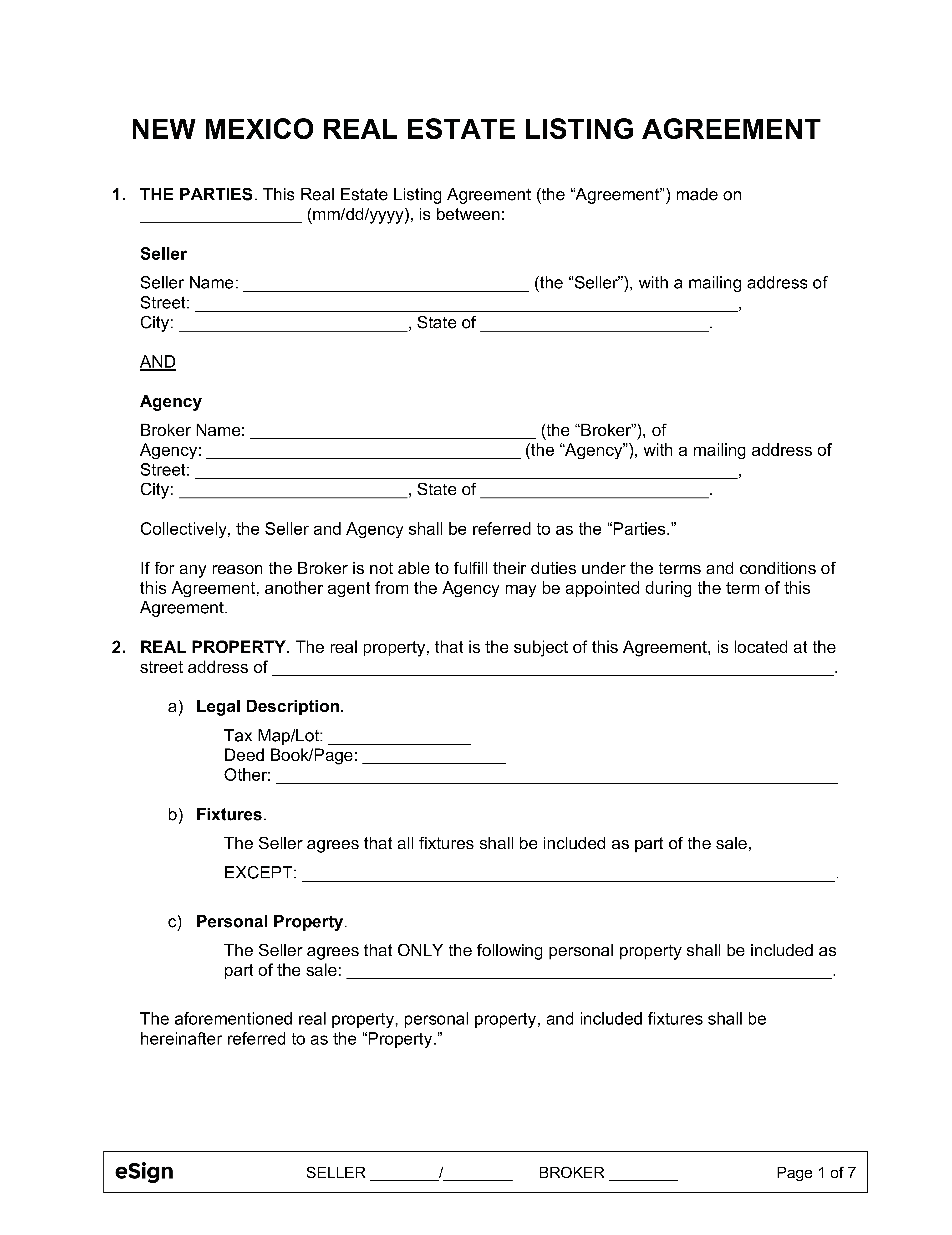 Free New Mexico Real Estate Listing Agreement PDF Word