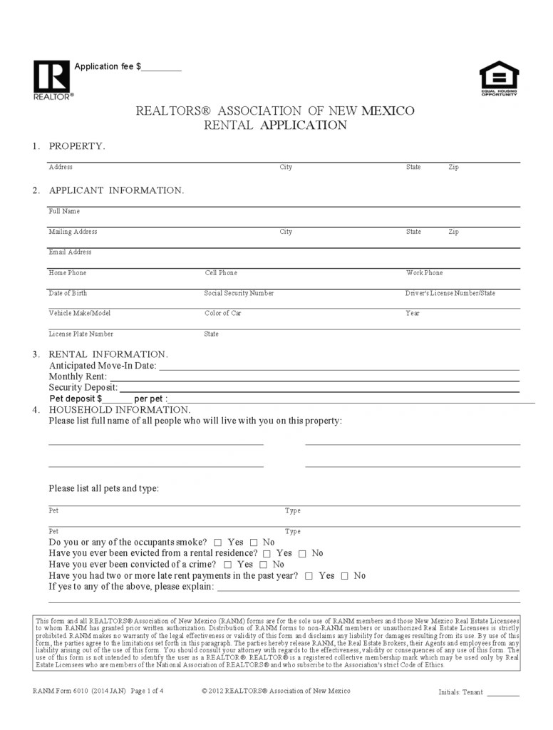 Free New Mexico Rental Application PDF Word