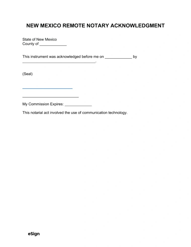 Free New Mexico Notary Acknowledgment Form PDF Word