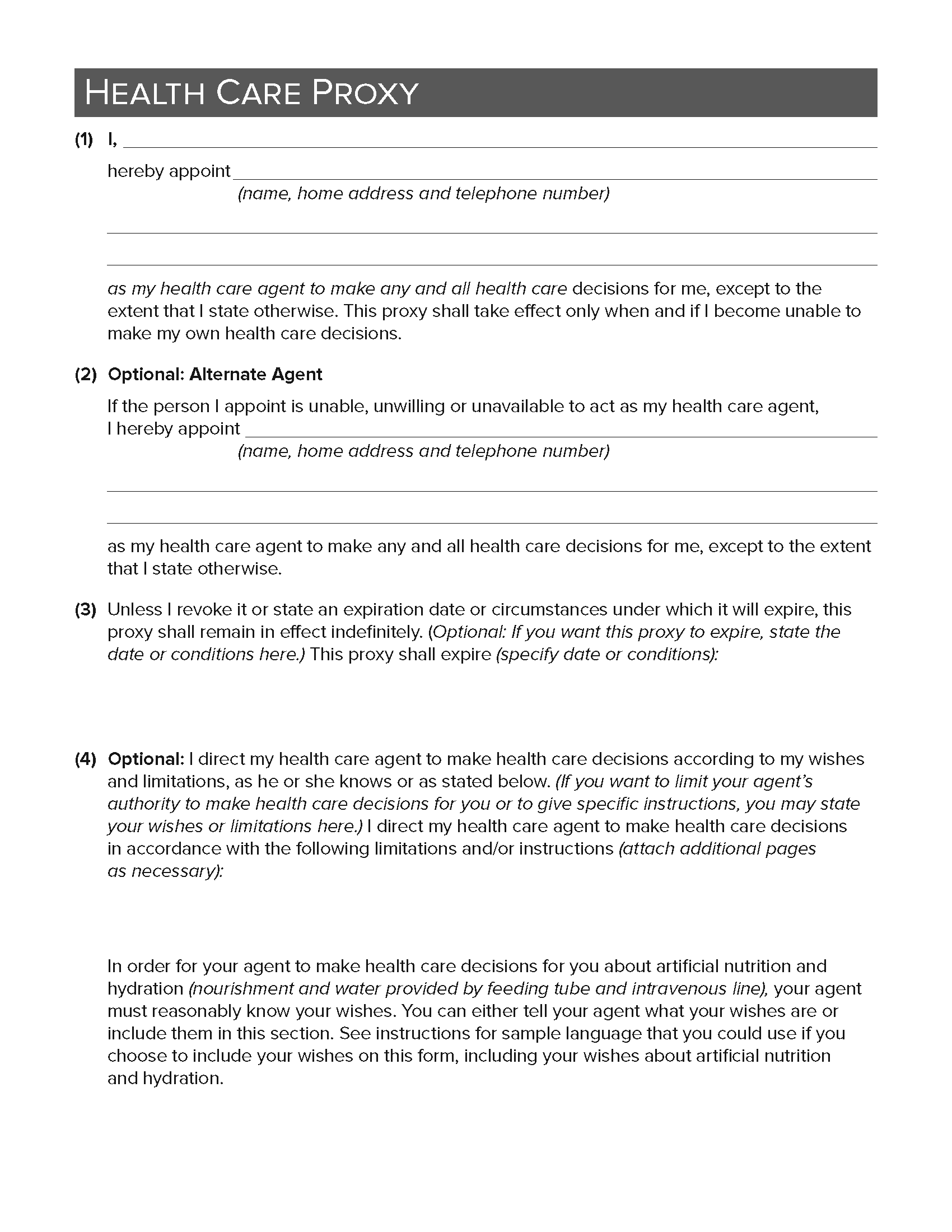 Free New York Advance Directive Form PDF