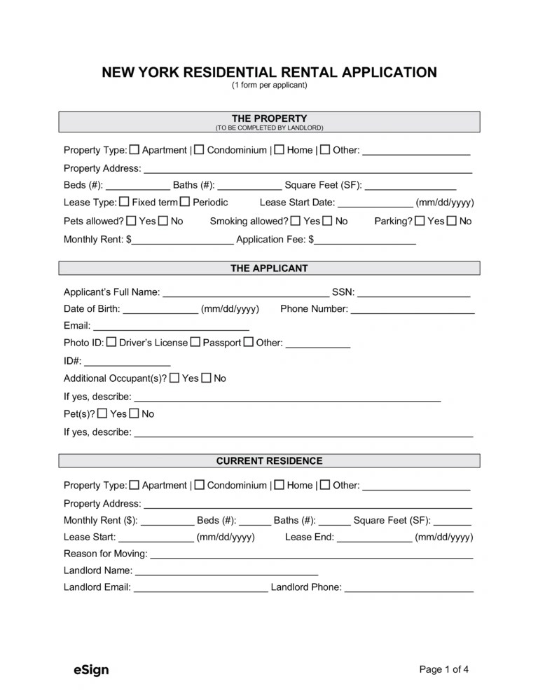 Free New York Rental Application Form PDF Word