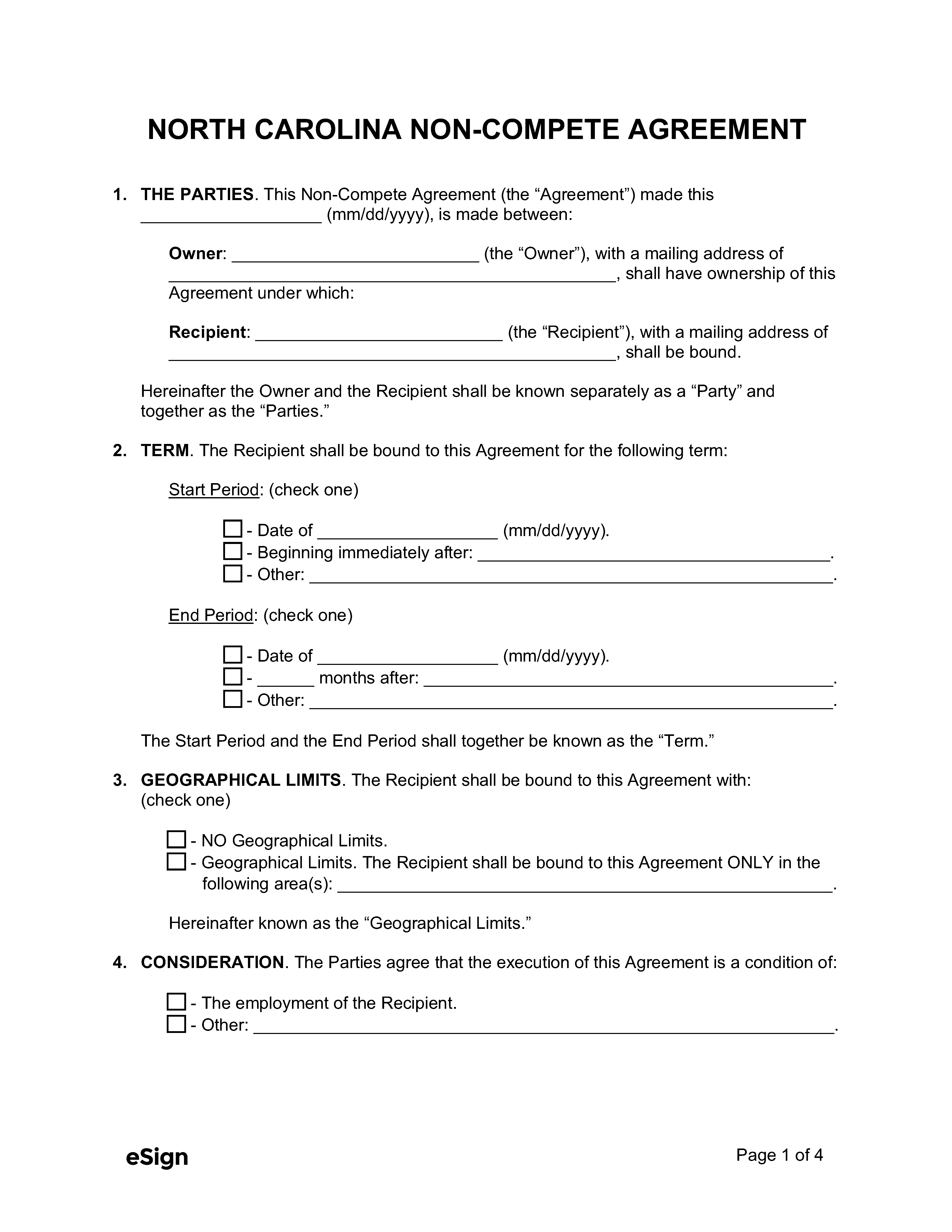 Free North Carolina Agreement Template PDF Word