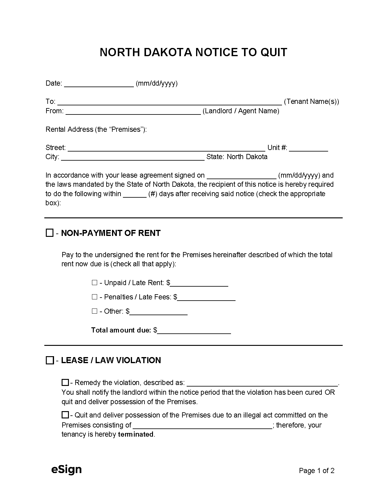 Free North Dakota Eviction Notice Templates (3) PDF Word