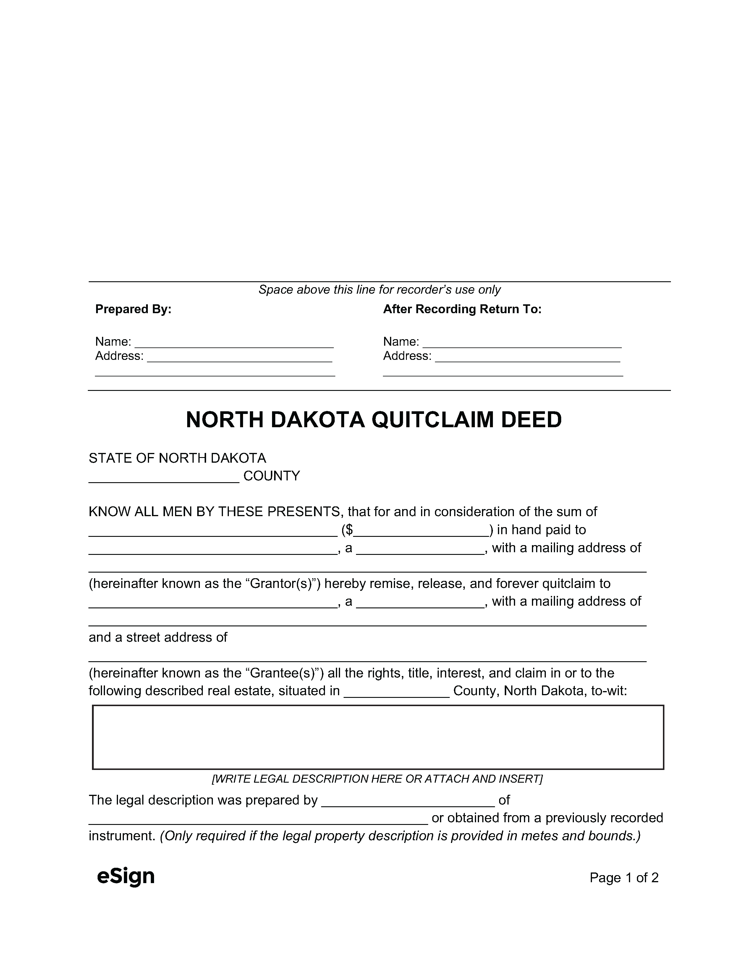 Free North Dakota Quit Claim Deed Form PDF Word EForms, 60 OFF