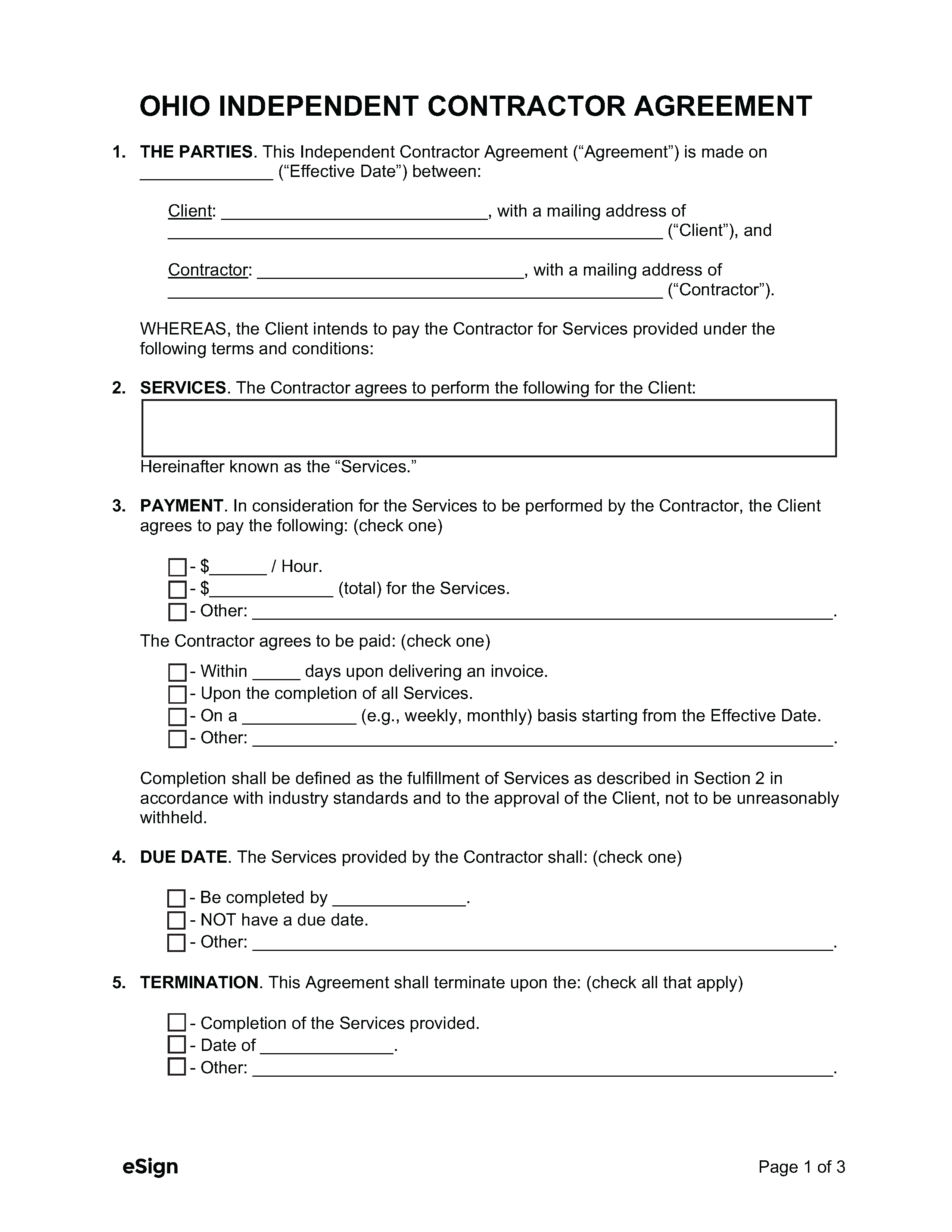 Free Ohio Independent Contractor Agreement PDF Word