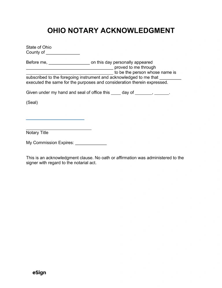 Free Ohio Notary Acknowledgment Form PDF Word