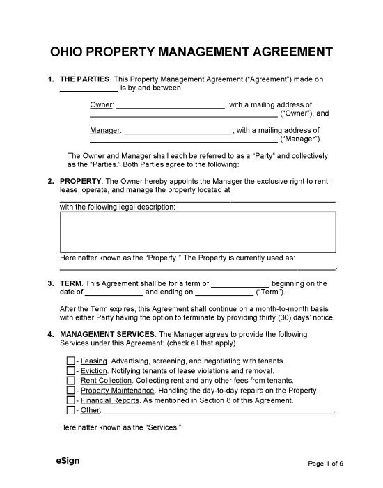 Free Ohio Property Management Agreement PDF Word