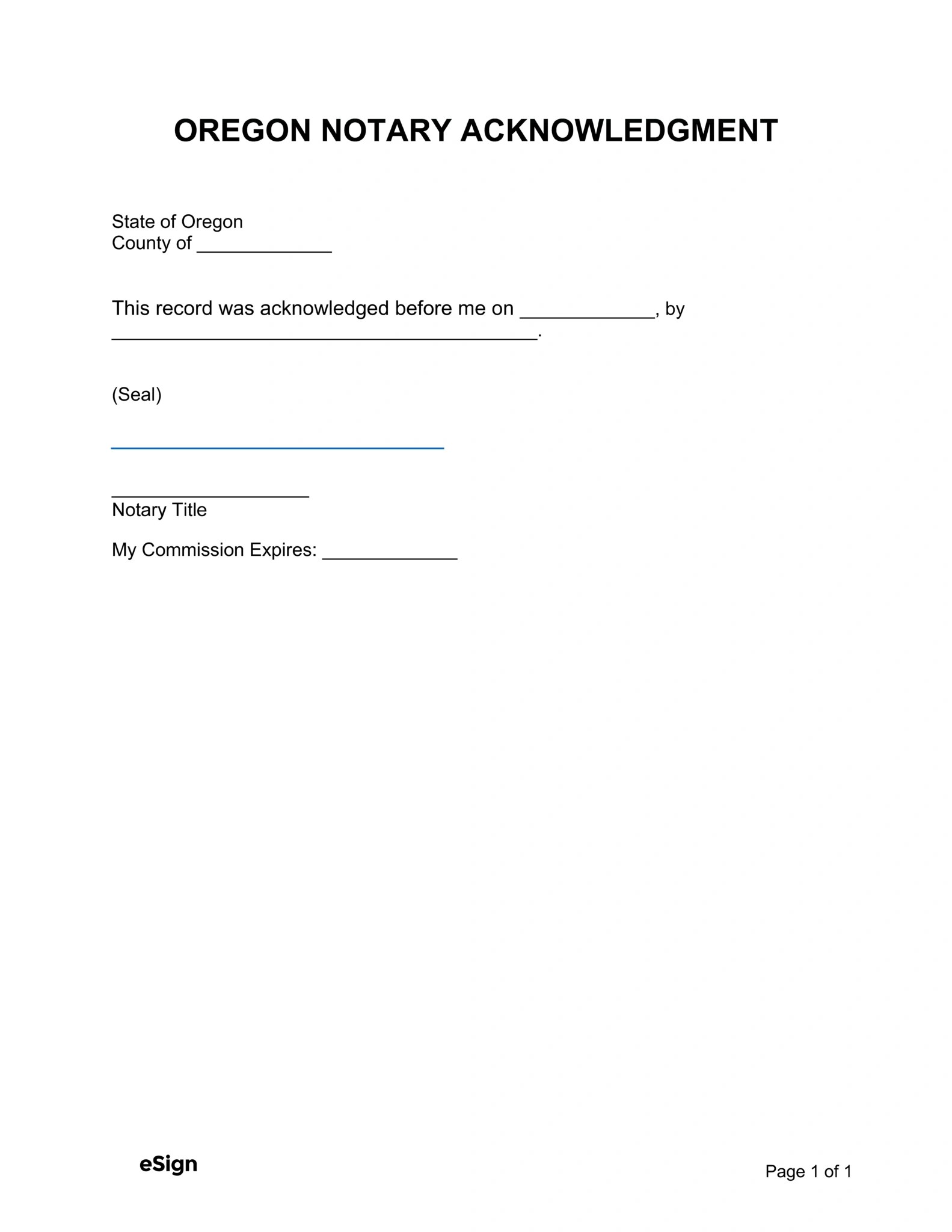 Free Oregon Notary Acknowledgment Form PDF Word