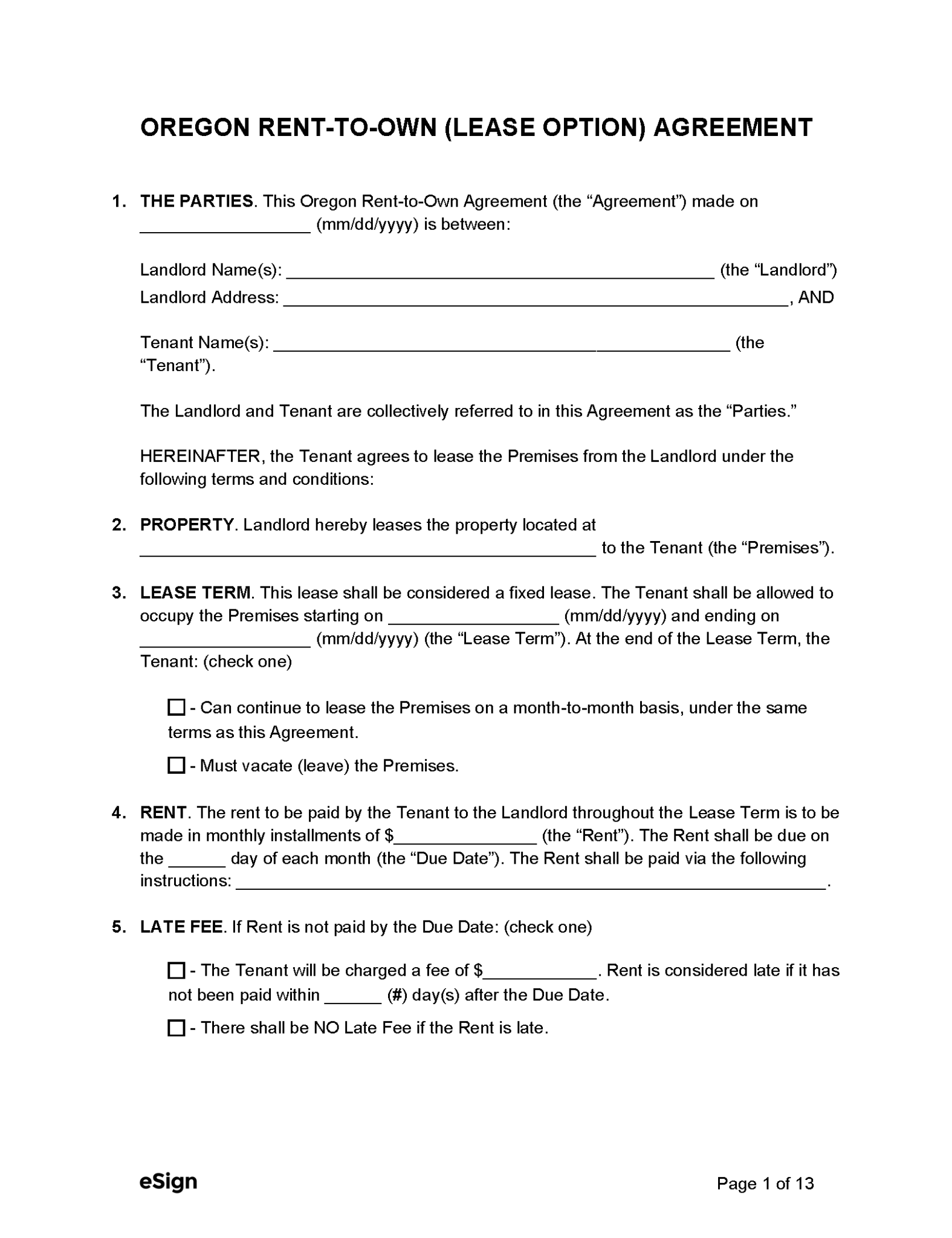 Free Oregon Rental Lease Agreement Templates (6) PDF Word