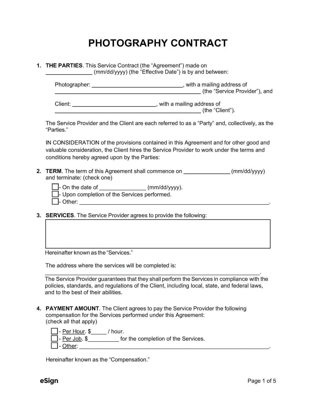 Free Photography Contract Templates (2) PDF Word