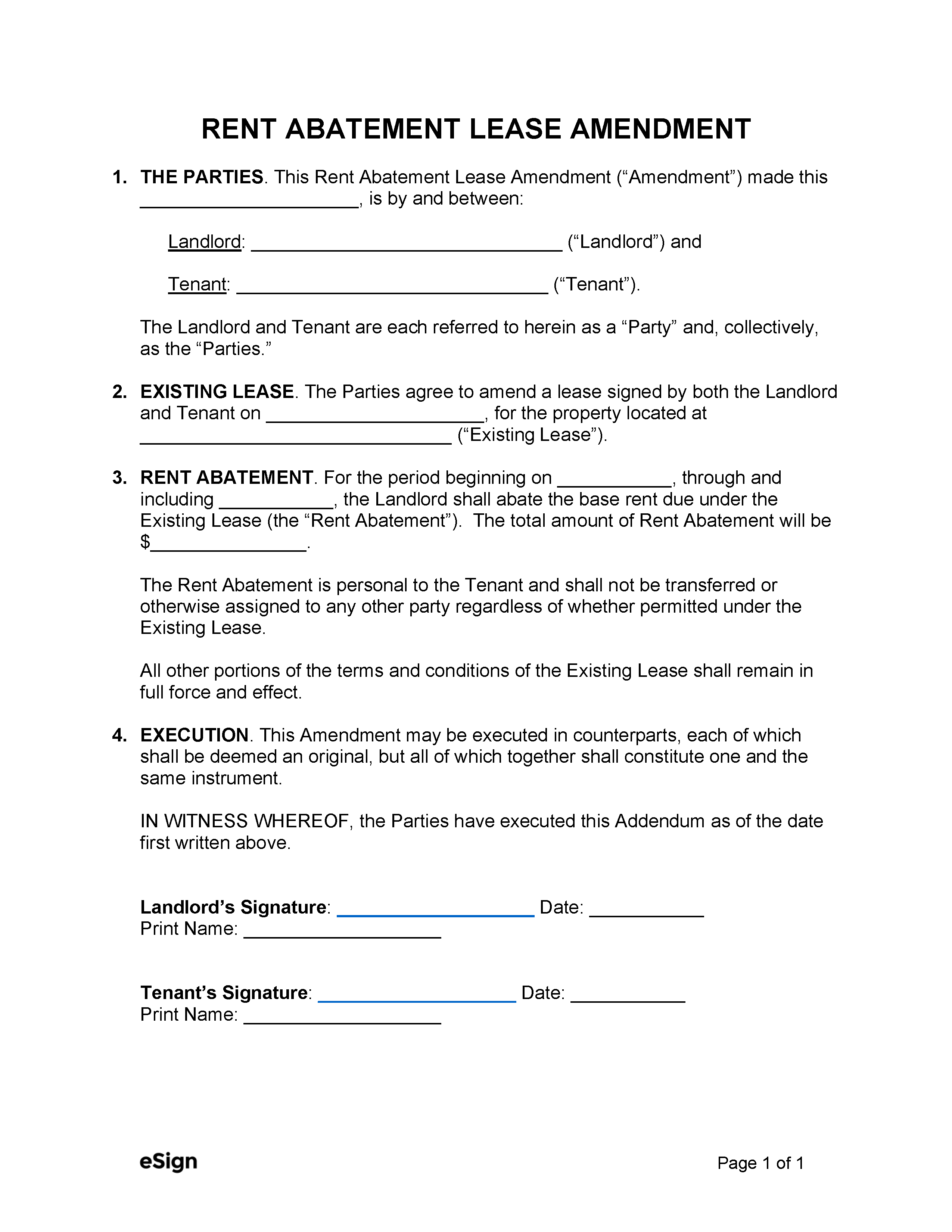 Free Rent Abatement Lease Amendment Form PDF Word